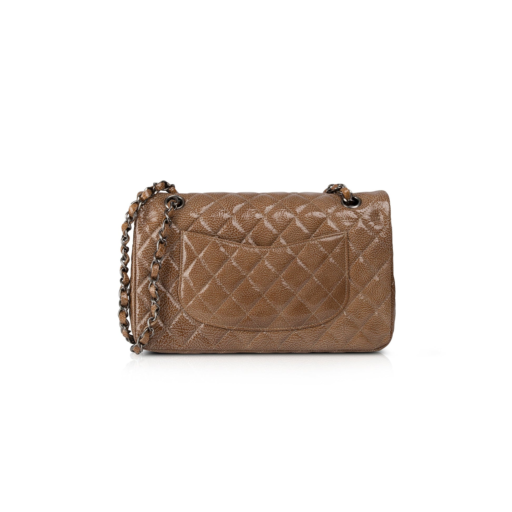 Chanel Crinkled Patent Classic Double Flap Leather Travel Bag
