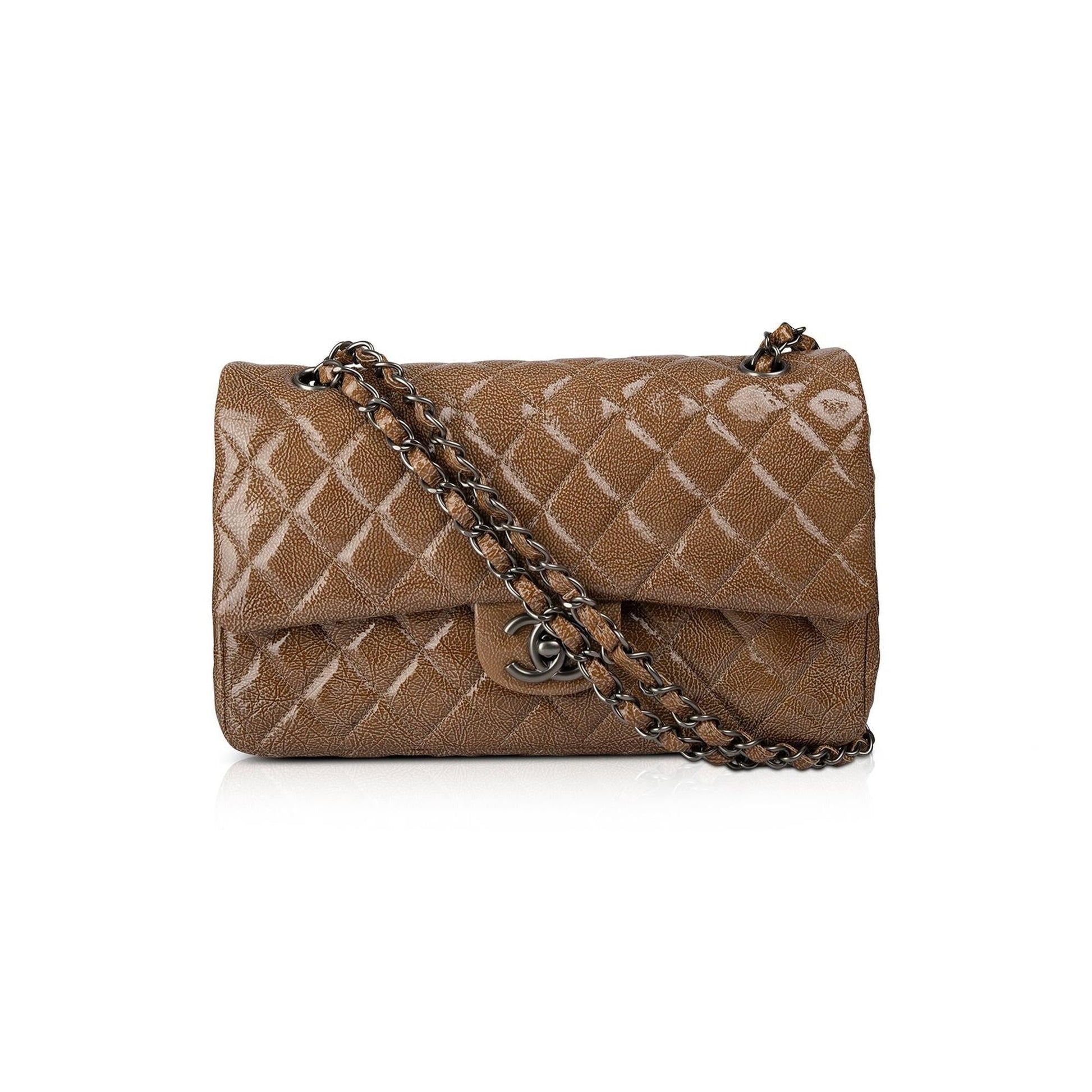 Chanel Crinkled Patent Classic Double Flap Leather Travel Bag