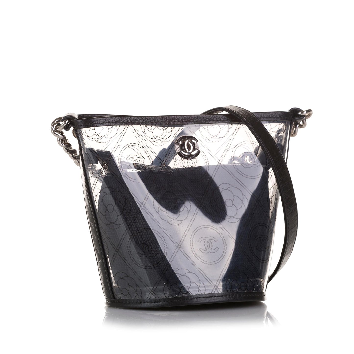 Chanel Crumpled Calfskin PVC Camellia Bucket Bag