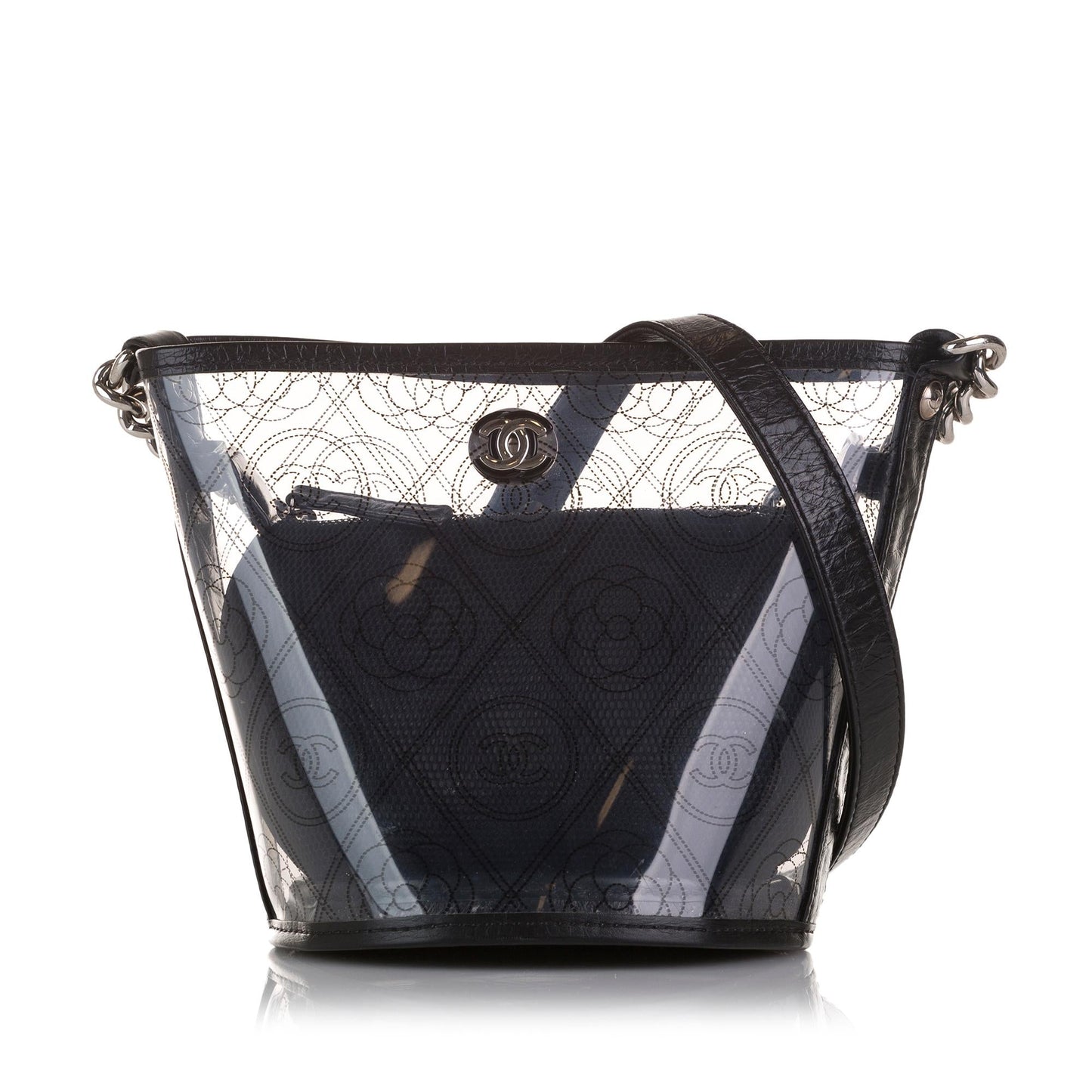 Chanel Crumpled Calfskin PVC Camellia Bucket Bag Shg 3Buawv