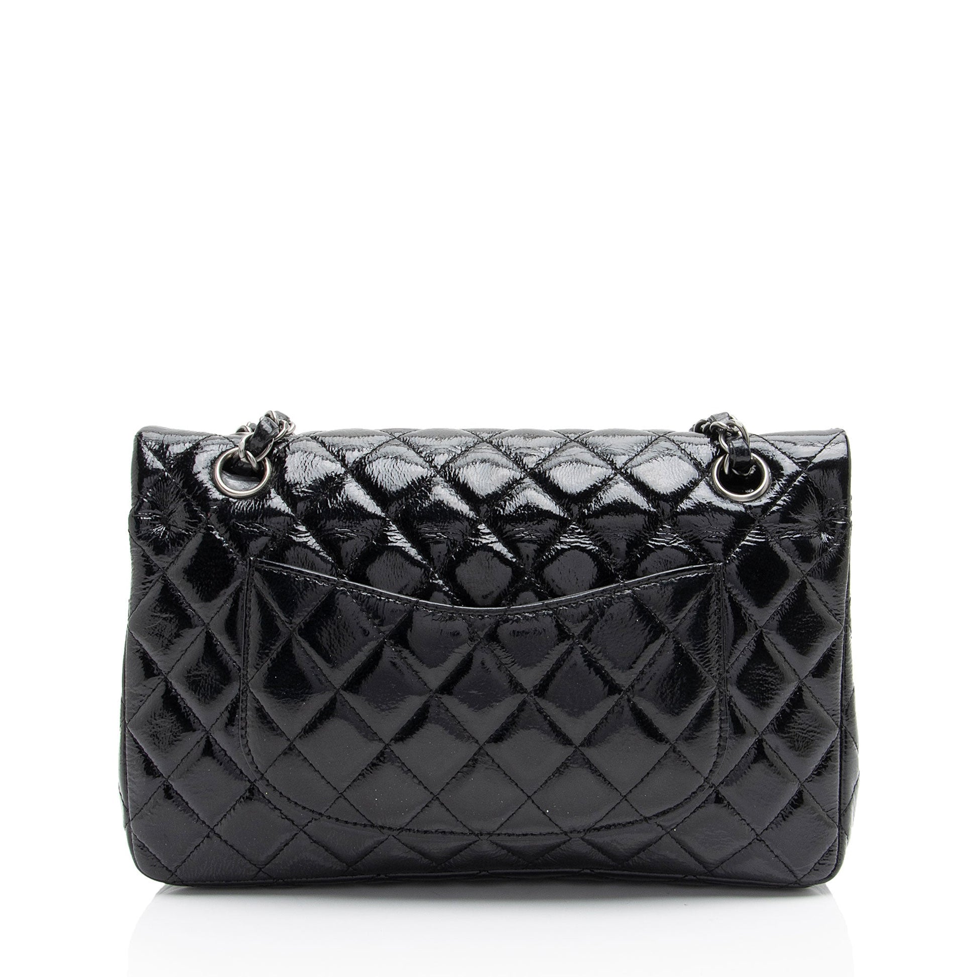 Chanel Crumpled Patent Classic Double Flap Leather Shoulder Bag