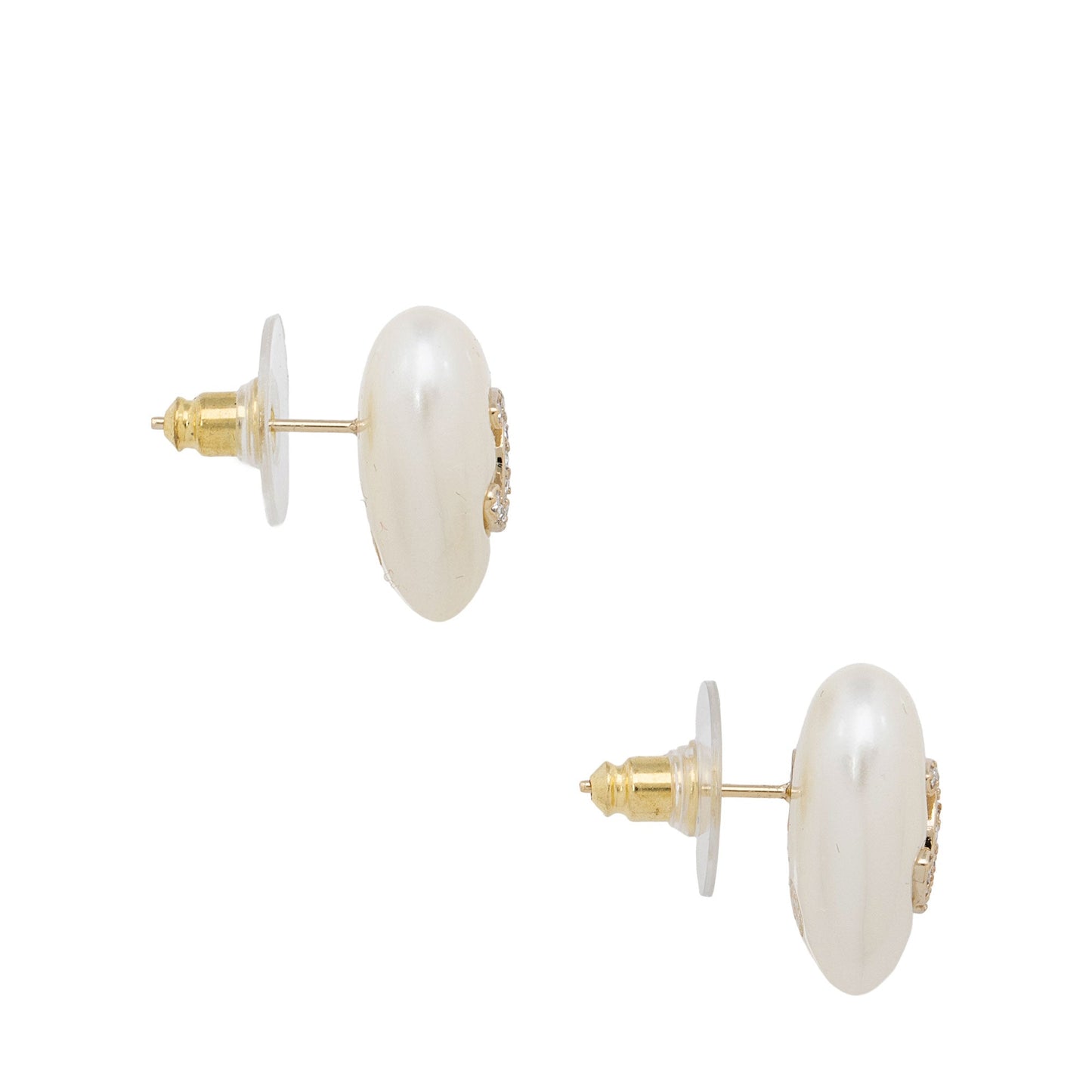 Chanel Crystal Pearl Heart Cc Stud Earrings (Shf-Mgagry)