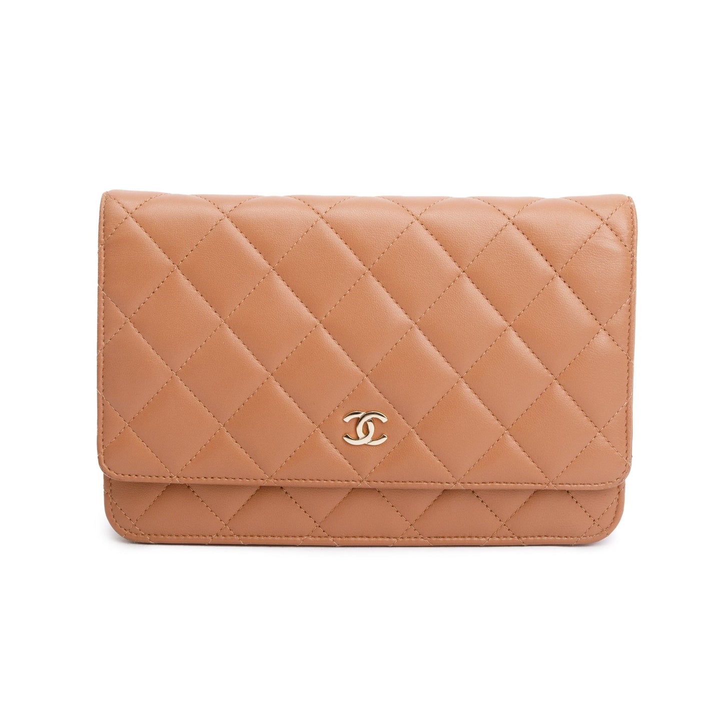 Chanel Dark Quilted Classic on Leather Lambskin Beige Wallet Case