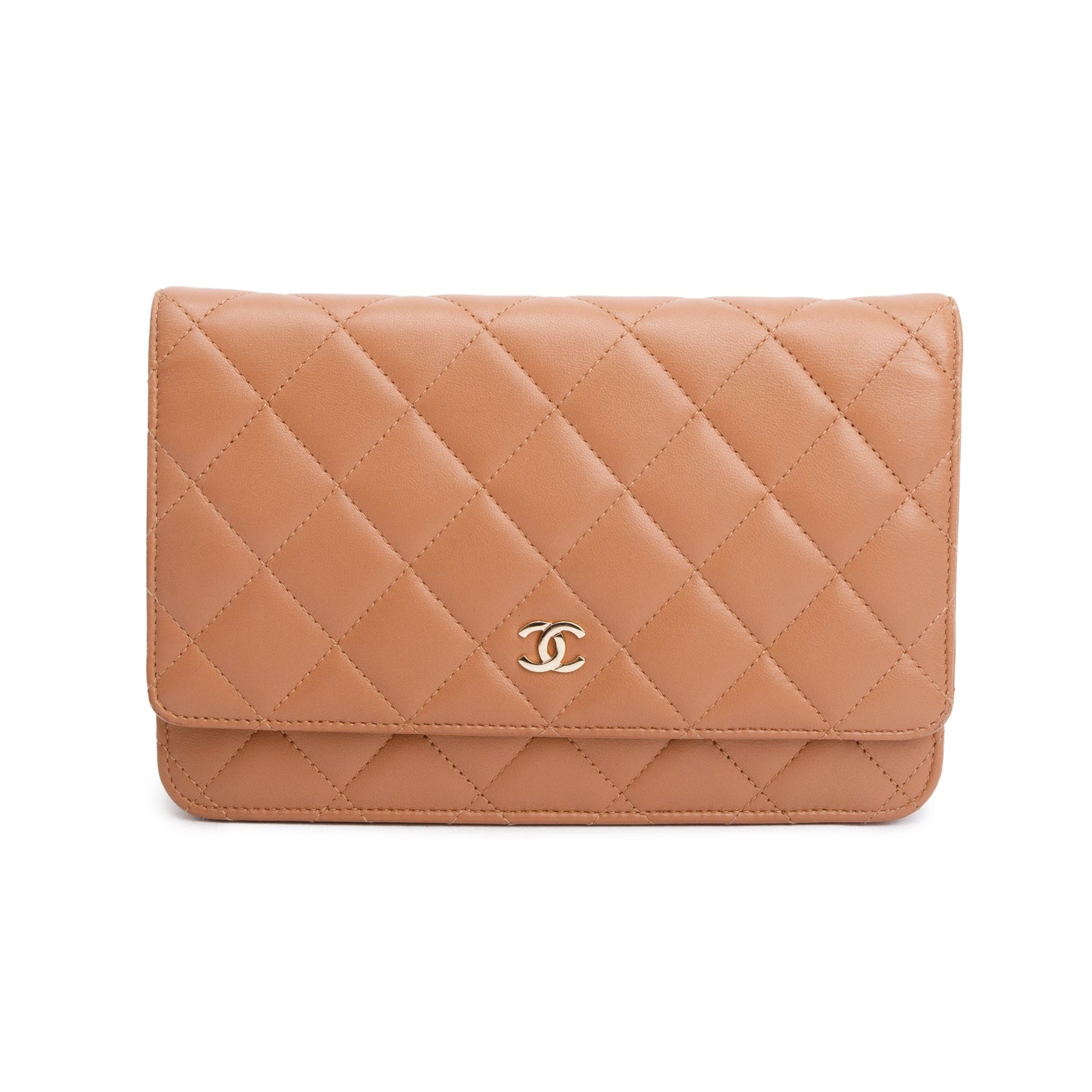 Chanel Dark Quilted Classic on Leather Lambskin Beige Wallet Case