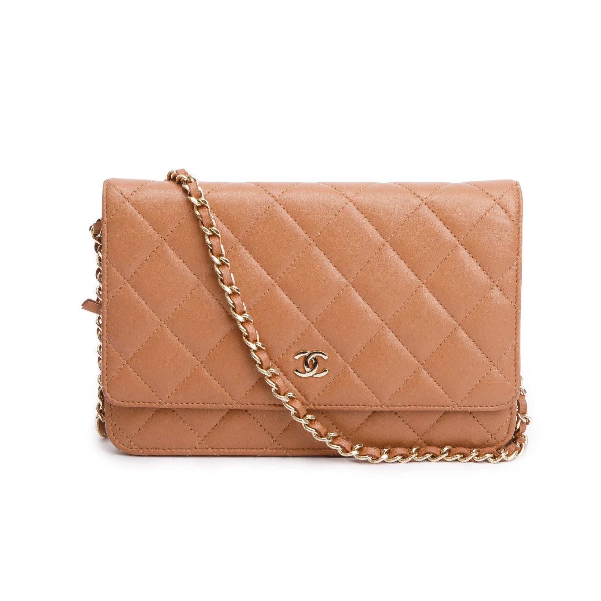 Chanel Dark Quilted Classic on Leather Lambskin Beige Wallet Case