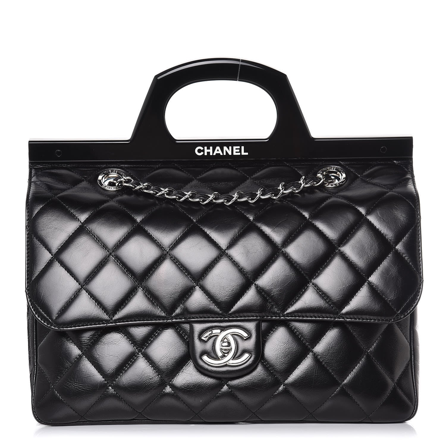Chanel Glazed Calfskin Quilted CC Delivery Small Tote Bag