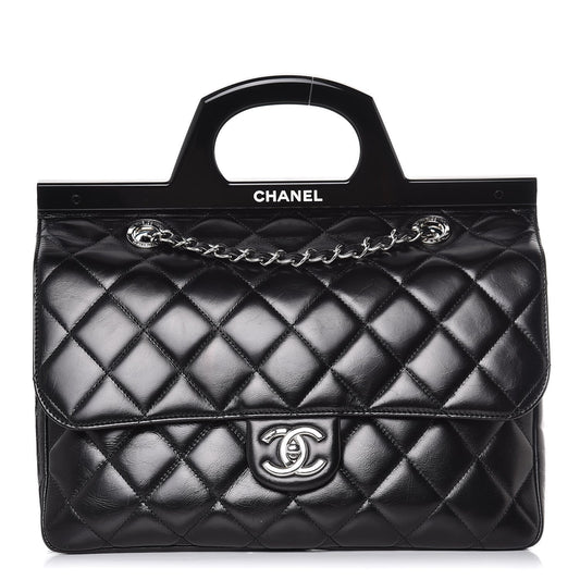 Chanel Glazed Calfskin Quilted CC Delivery Small Tote Bag