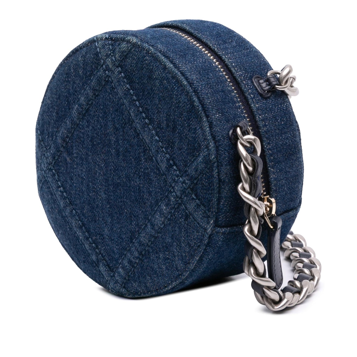 Chanel Denim 19 Round Clutch Bag With Chain