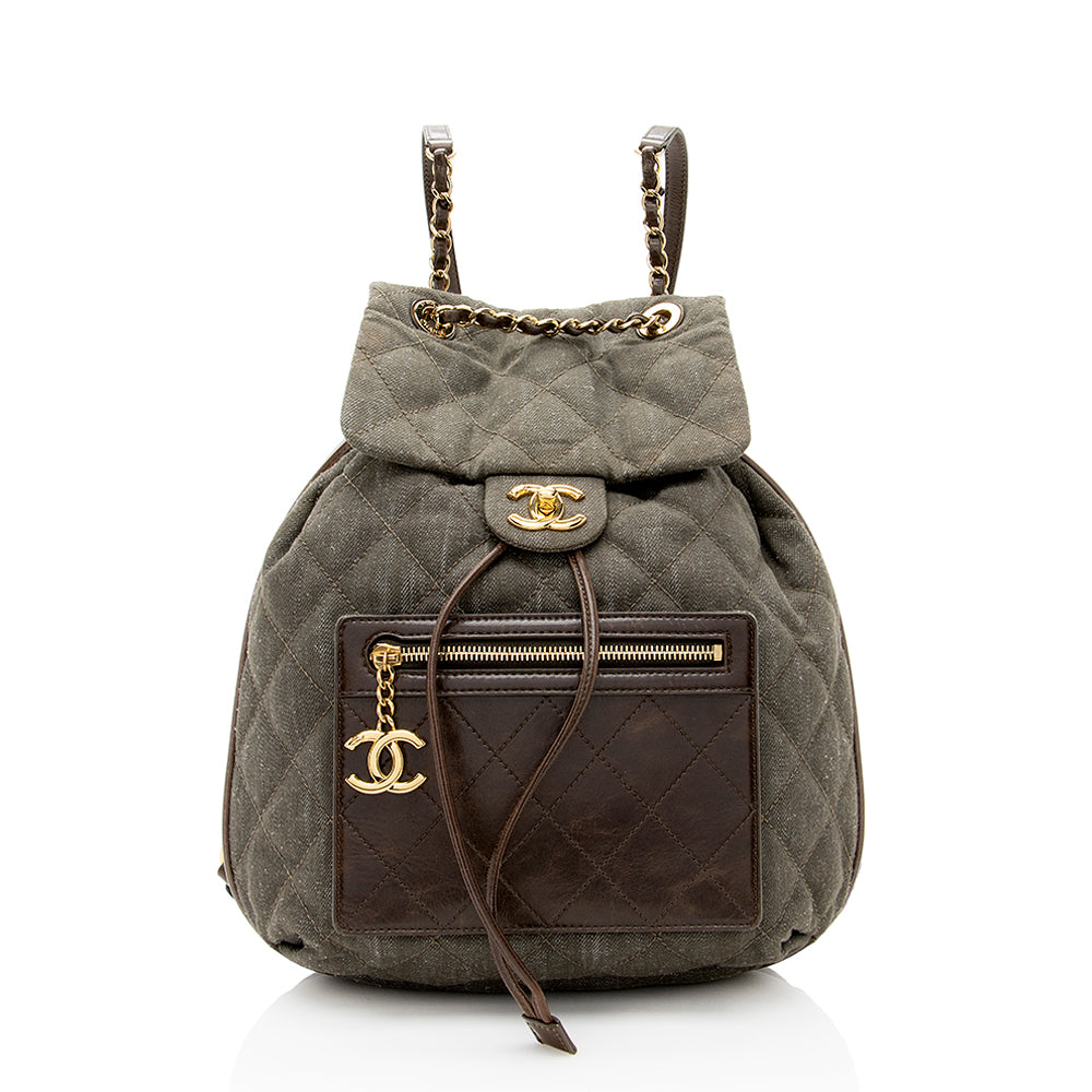 Chanel Denim Calfskin CC Drawstring Backpack SHF Jewelry