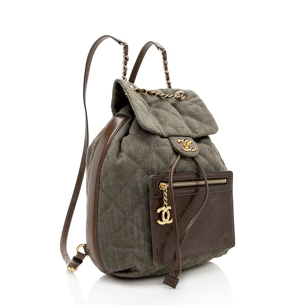 Chanel Denim Calfskin CC Drawstring Backpack SHF Jewelry