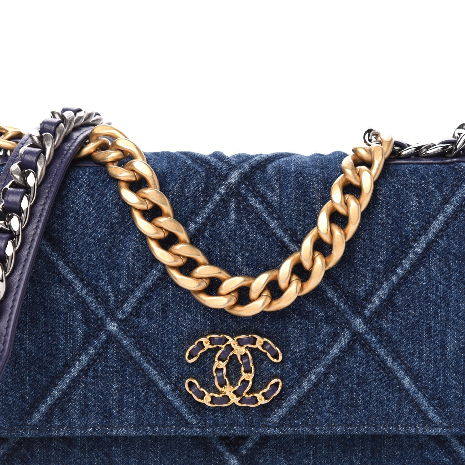 Chanel Denim Quilted Chanel 19 Wallet on Chain