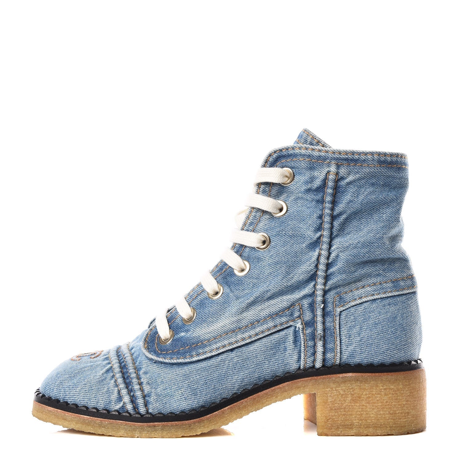 Chanel Denim Lace Up Combat Booties Bag