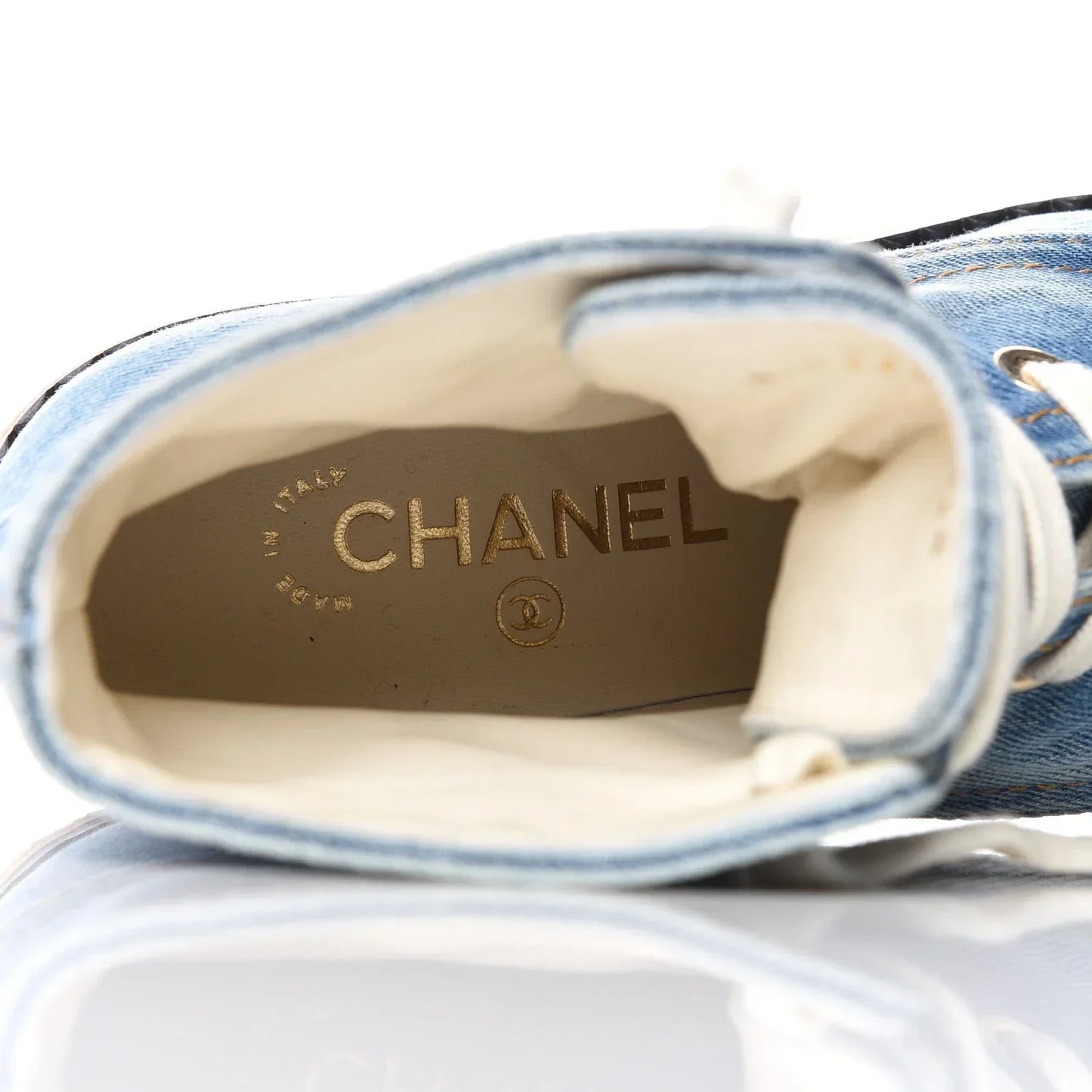 CHANEL DENIM LACE UP COMBAT BOOTIES