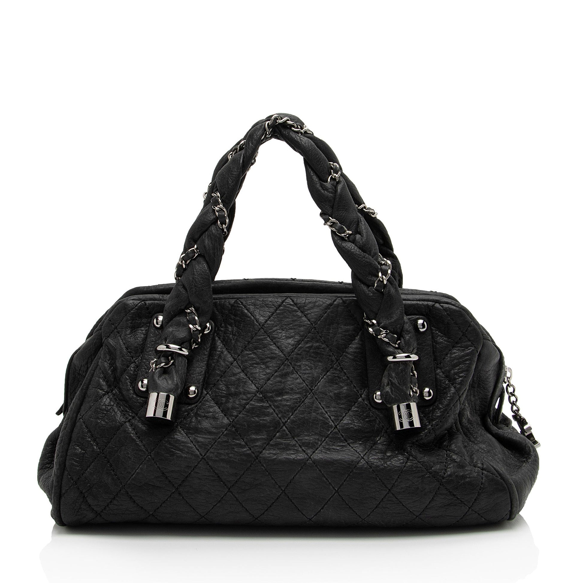 Chanel Distressed Lambskin Lady Braid Bowler Satchel Bag