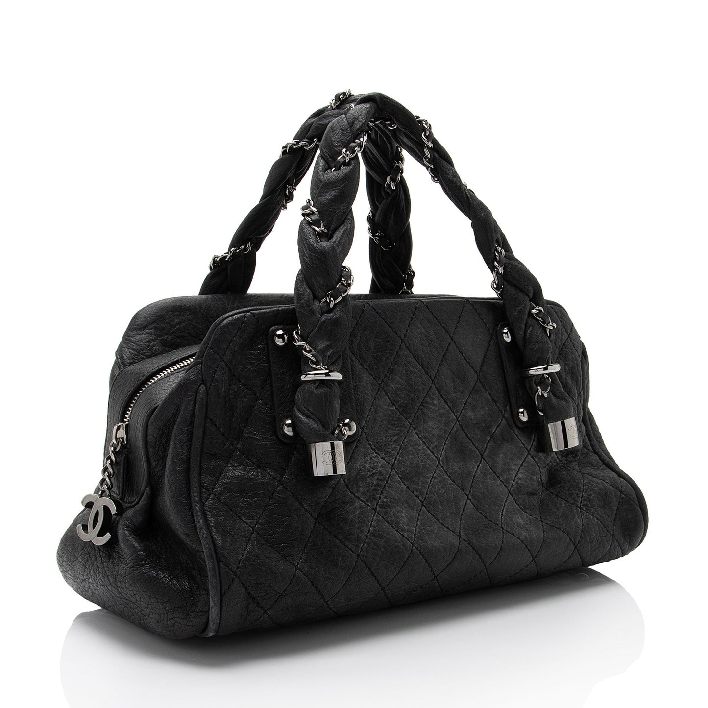 Chanel Distressed Lambskin Lady Braid Bowler Satchel Bag