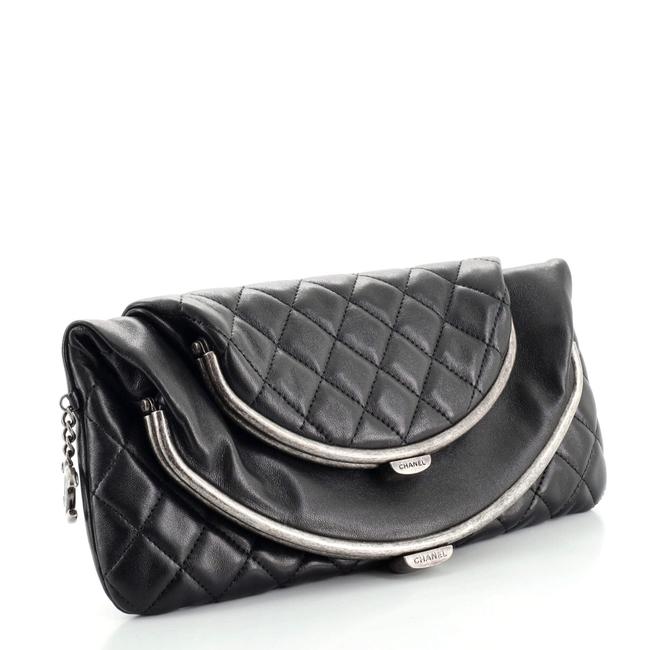 Chanel DOUBLE KISSLOCK FOLD OVER QUILTED Leather Clutch Bag