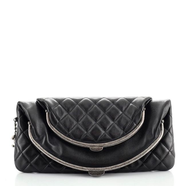 Chanel DOUBLE KISSLOCK FOLD OVER QUILTED Leather Clutch Bag