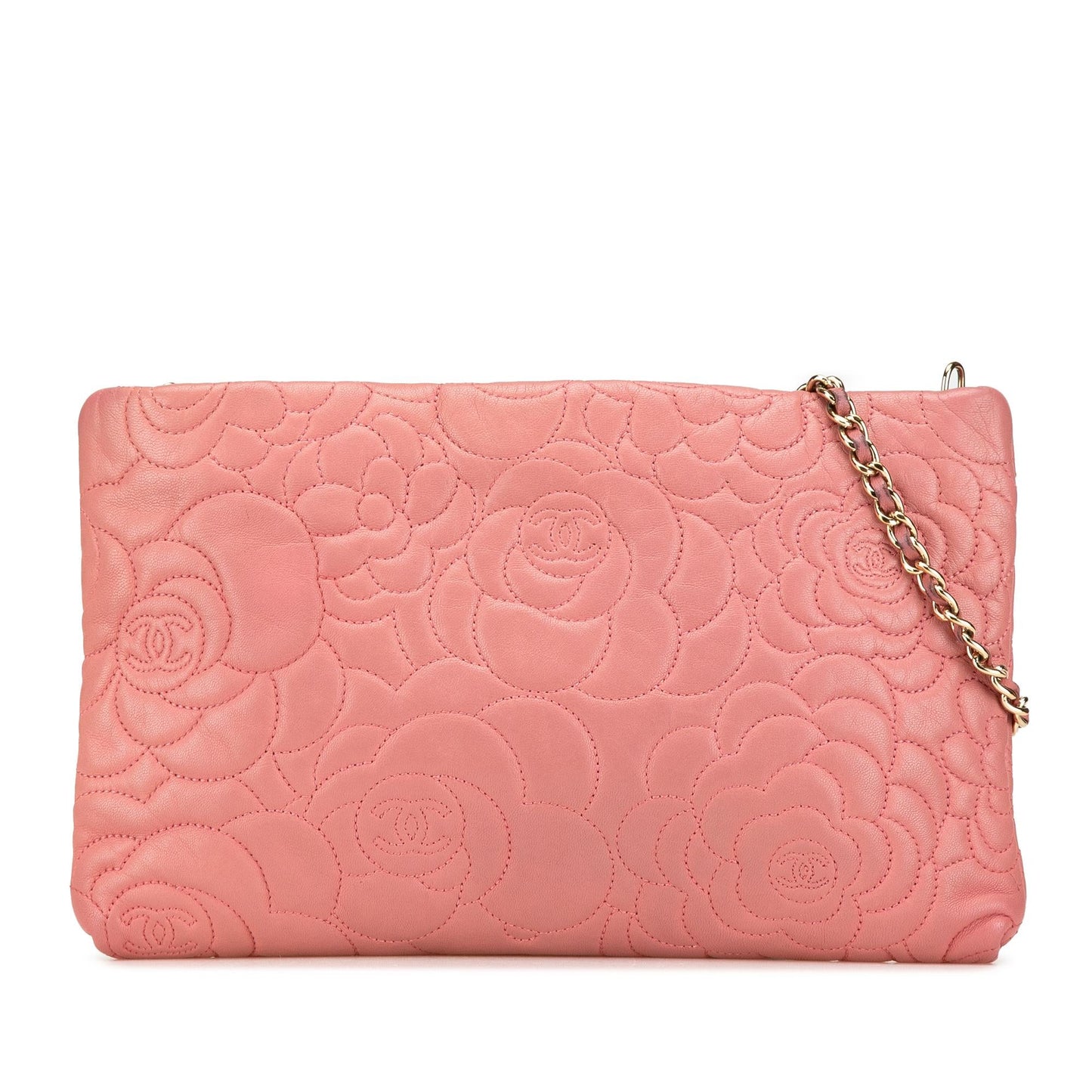 Chanel Embossed Lambskin Camellia Pochette Clutch Bag