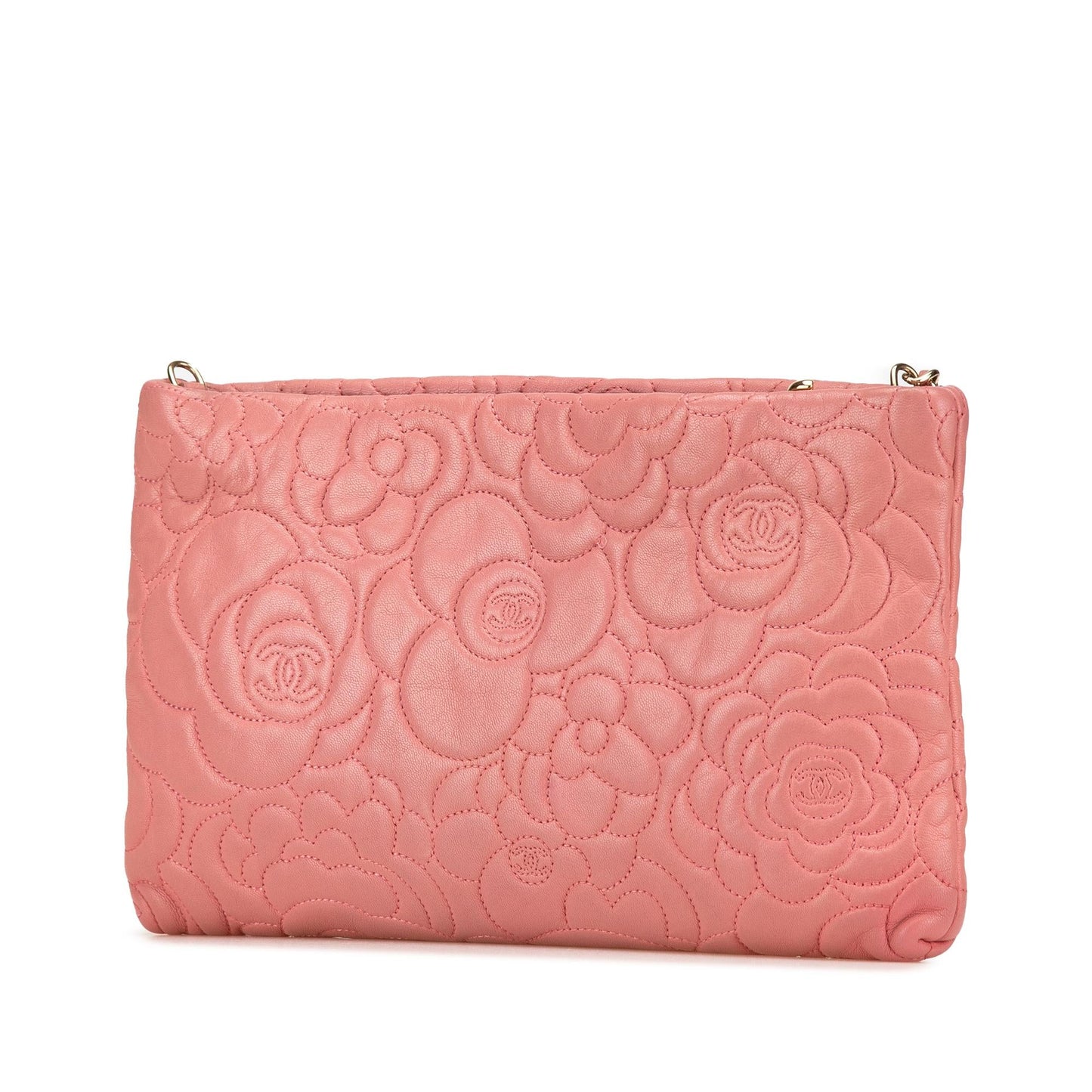 Chanel Embossed Lambskin Camellia Pochette Clutch Bag