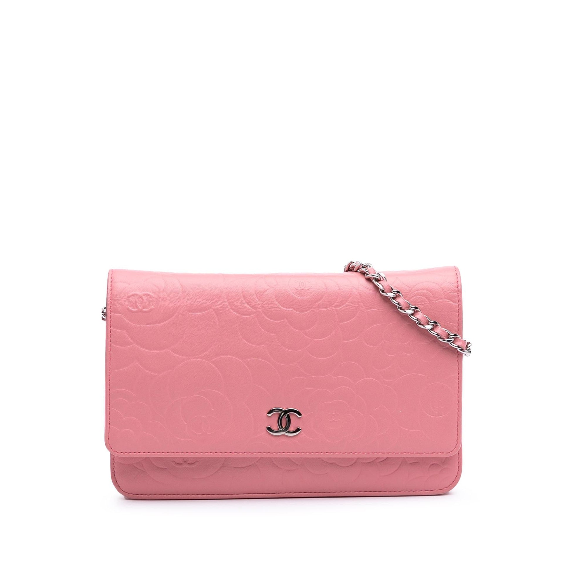 Chanel Embossed Lambskin Camellia On Wallet Case
