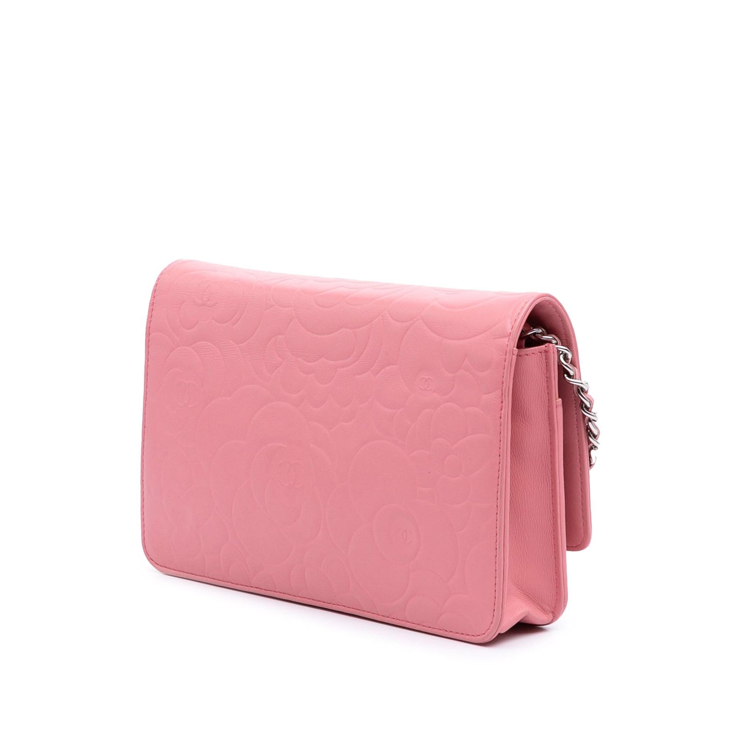 Chanel Embossed Lambskin Camellia On Wallet Case