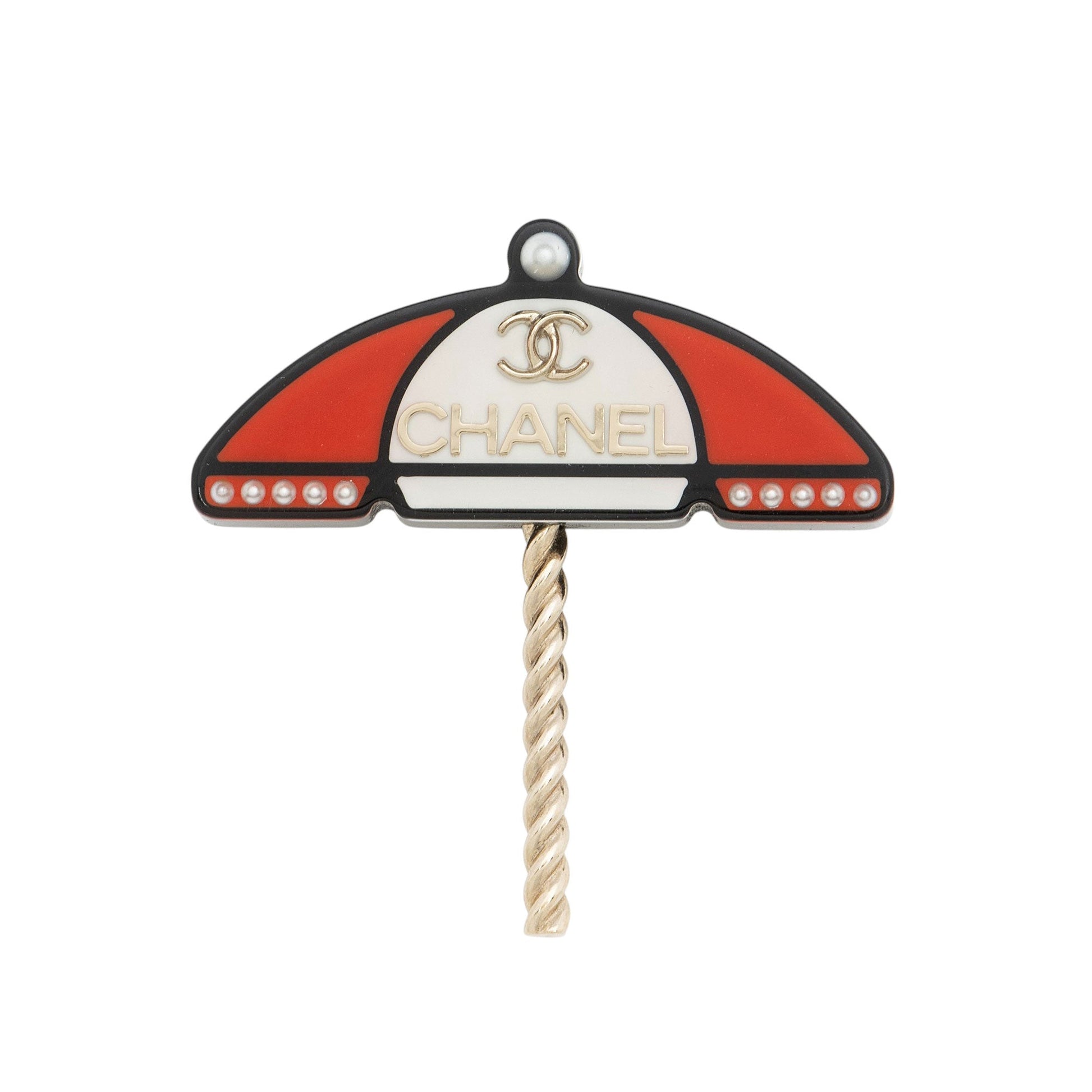 Chanel Enamel Pearl CC Umbrella Brooch Handbag
