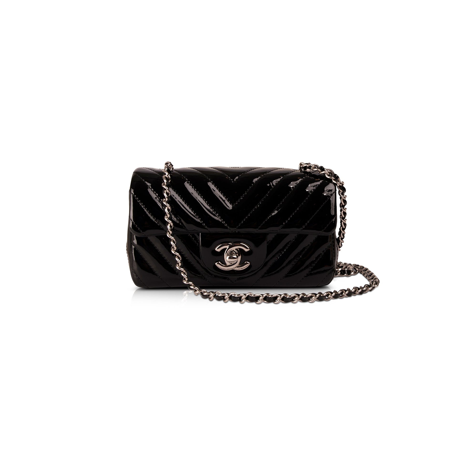 Chanel Extra Chevron Patent Classic Single Leather Black Travel Bag