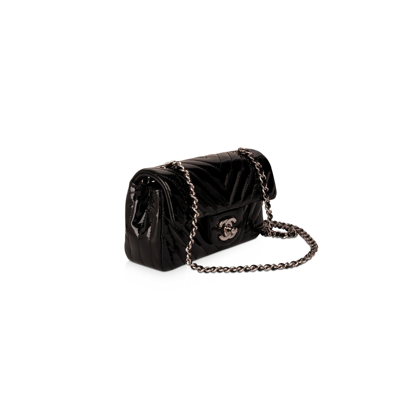Chanel Extra Chevron Patent Classic Single Leather Black Travel Bag