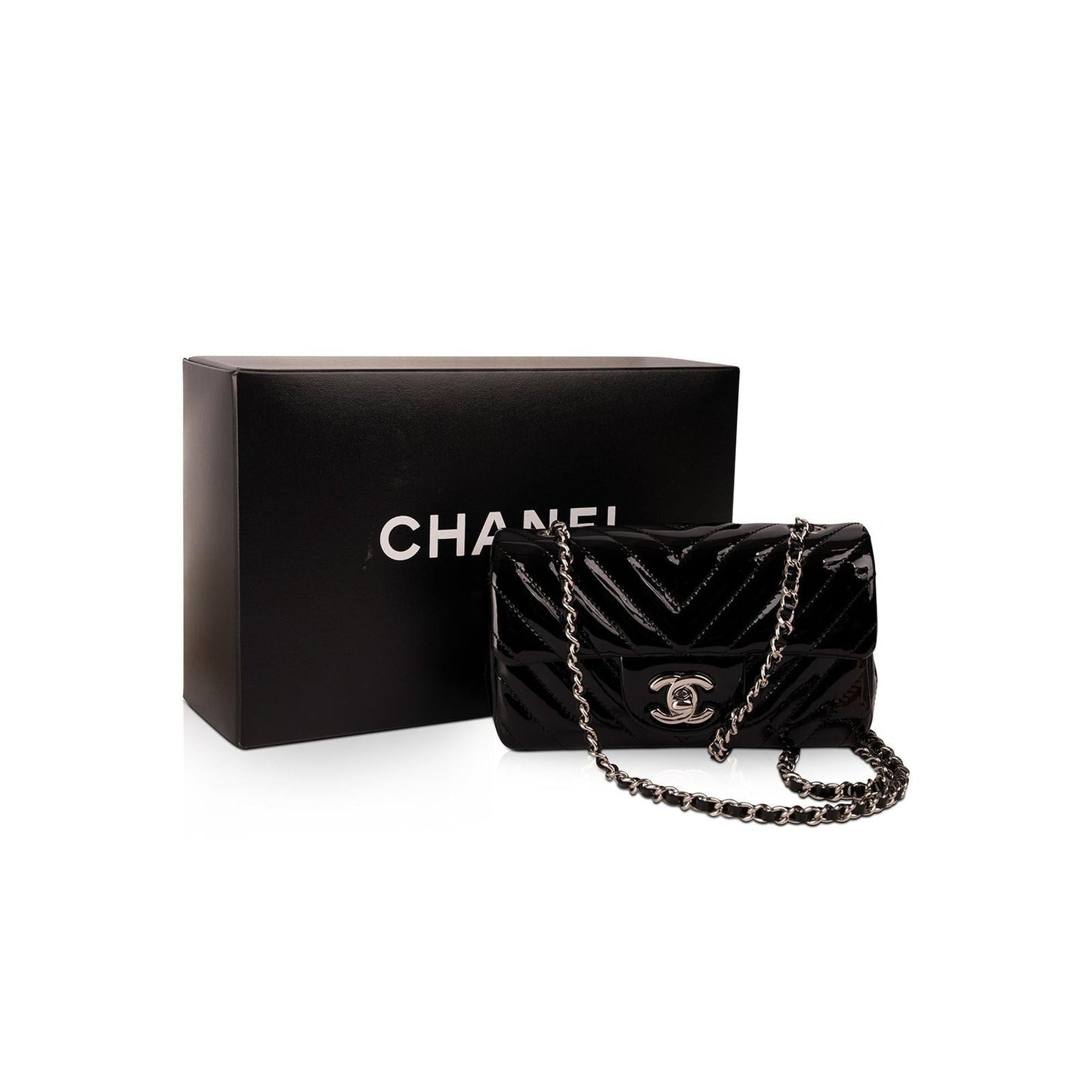 Chanel Extra Chevron Patent Classic Single Leather Black Travel Bag