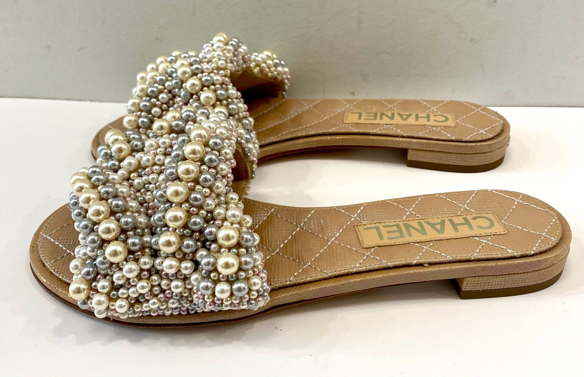 Chanel Faux Pearl Flat Mules Bag