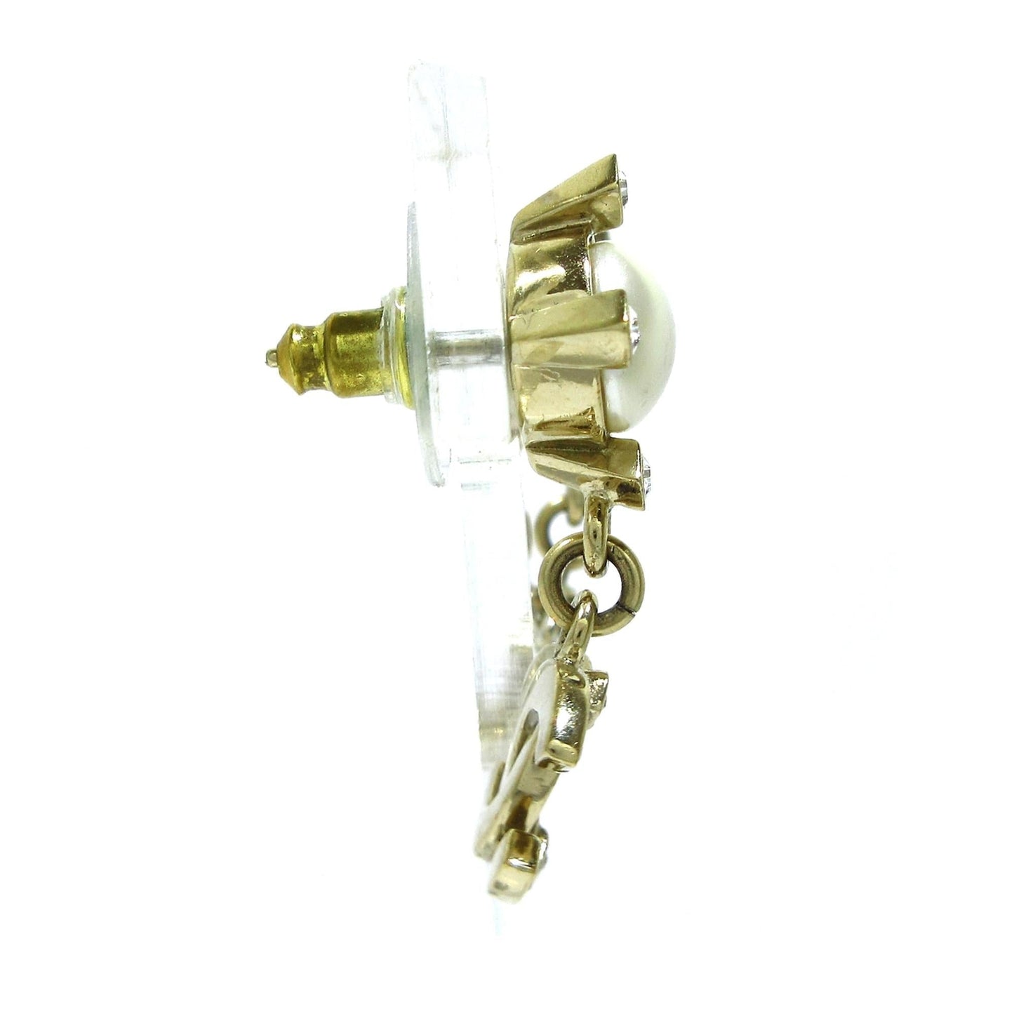 Chanel Faux Pearl & Strass Cc Logo Push Back Drop Earrings (Shg-Vnivoz)