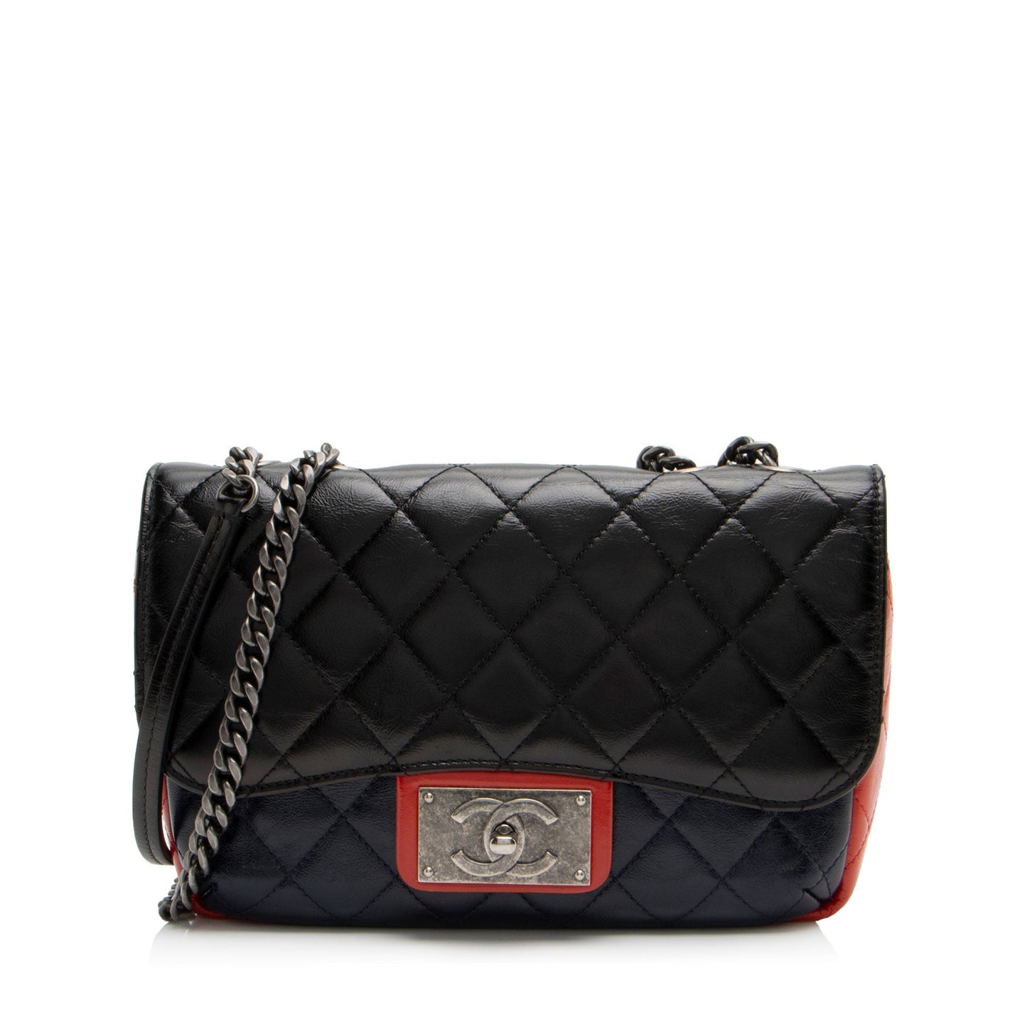 Chanel Glazed Calfskin CC Plate Flap Shoulder Bag