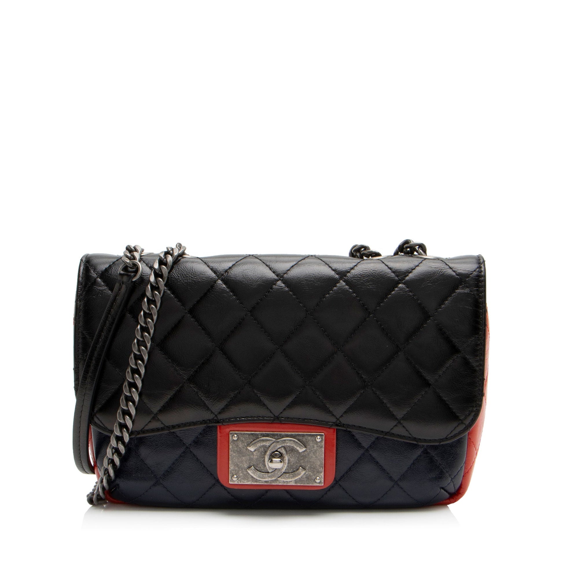 Chanel Glazed Calfskin CC Plate Flap Shoulder Bag