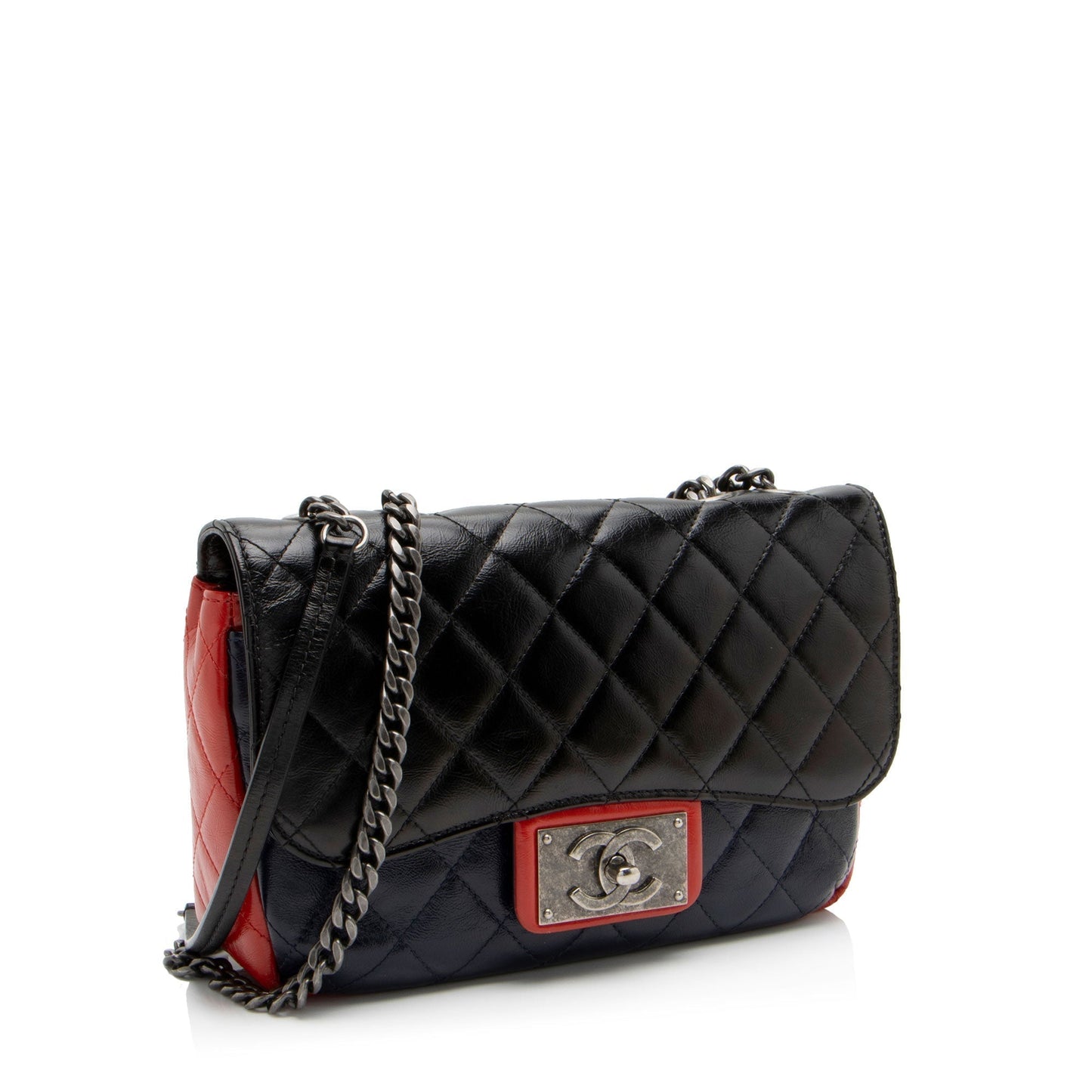 Chanel Glazed Calfskin CC Plate Medium Flap Bag (SHF-5bc3 )