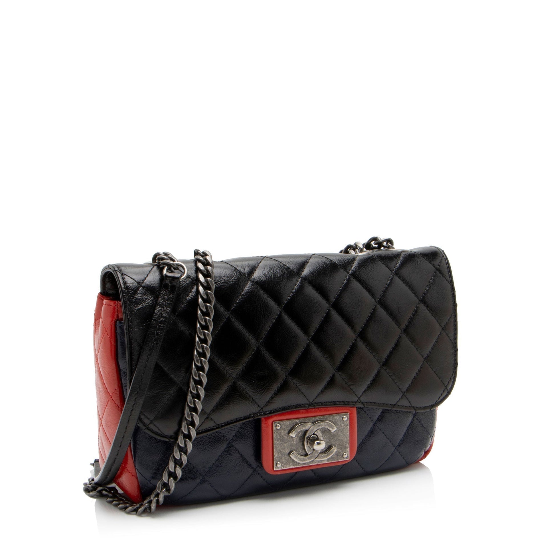 Chanel Glazed Calfskin CC Plate Medium Flap Bag (SHF-5bc3 )