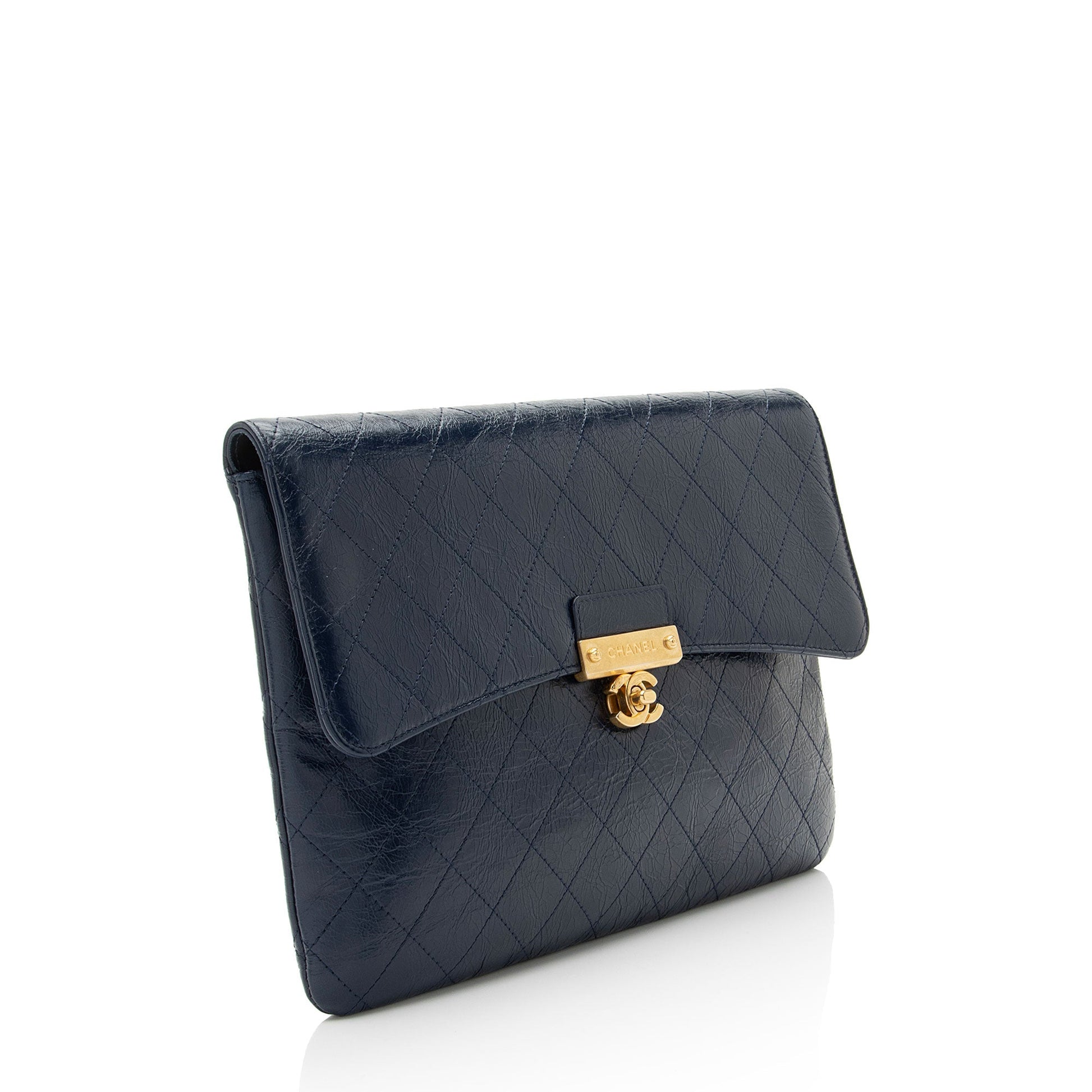 Chanel Glazed Calfskin Golden Class Turn Lock Clutch Bag