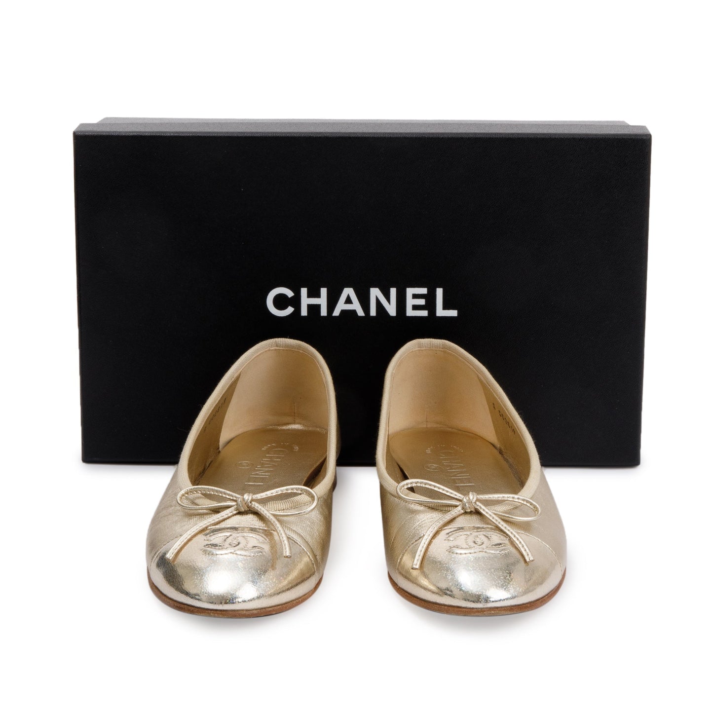 Chanel Interlocking CC Logo Flats Lambskin Gold Shoes