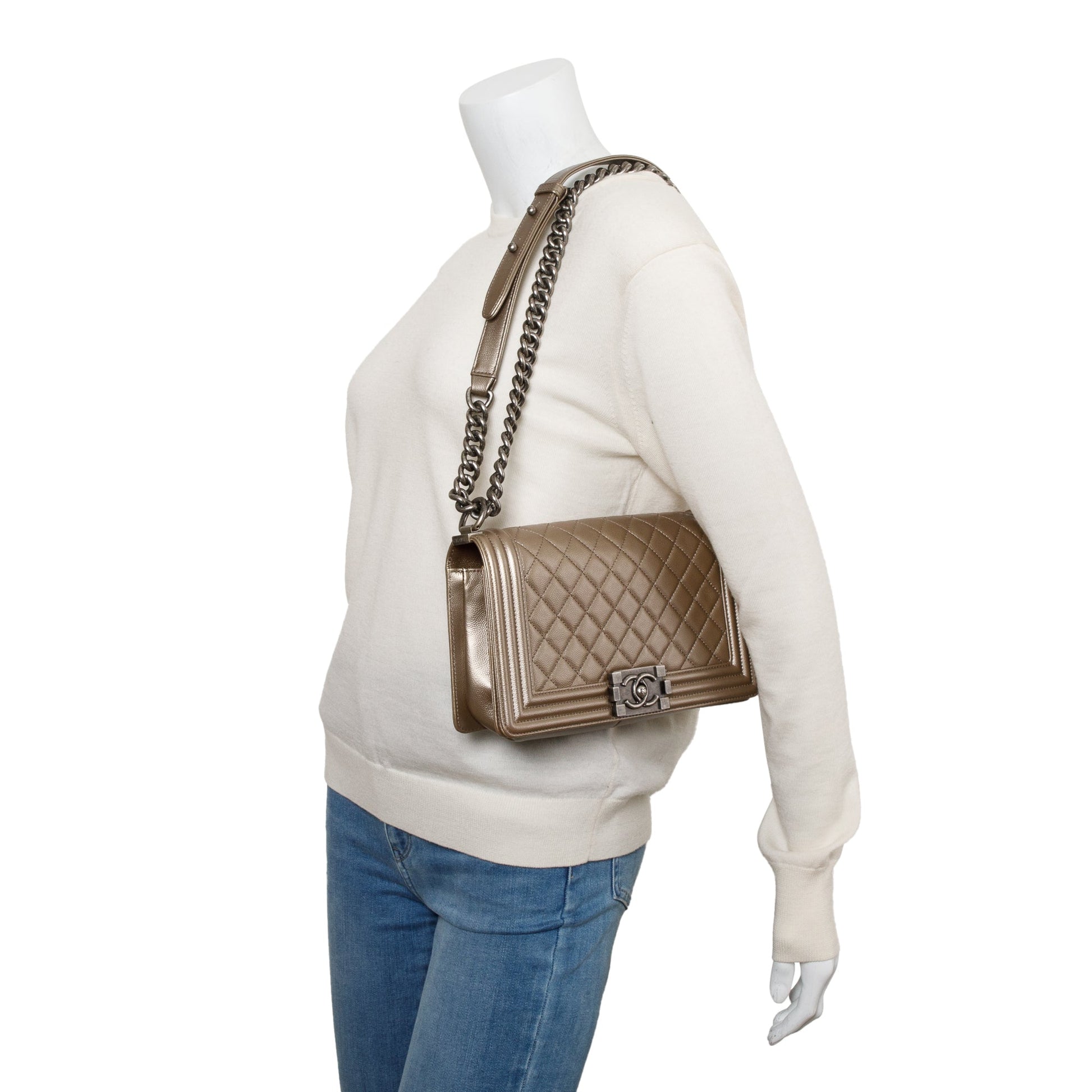Chanel Gold Leather Travel Bag