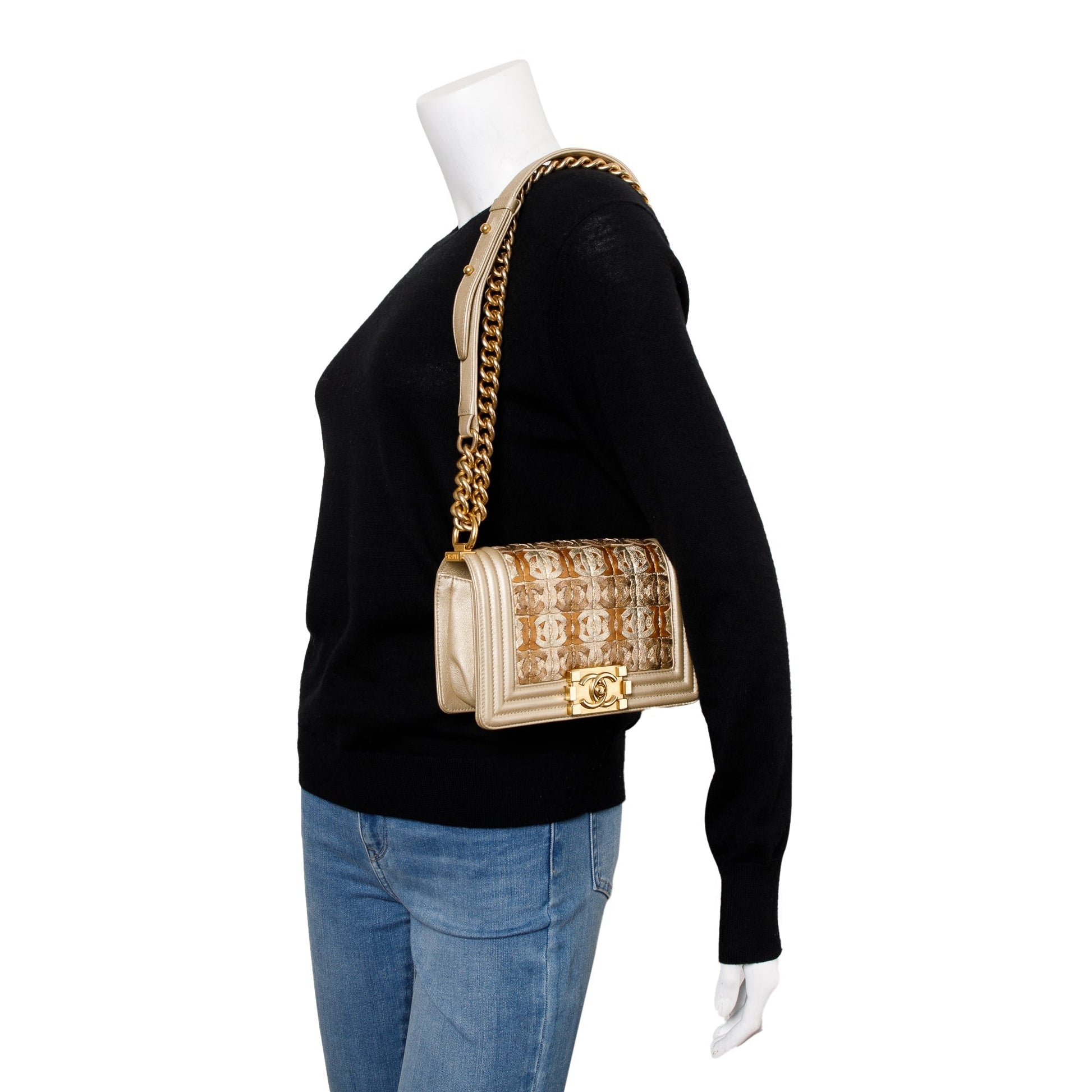 Chanel l Boy Leather Lambskin Gold Travel Bag