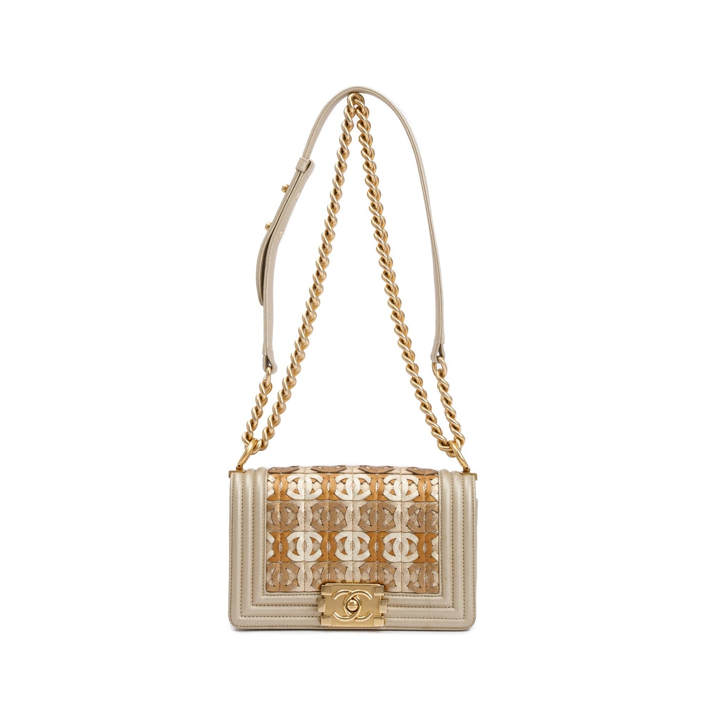 Chanel l Boy Leather Lambskin Gold Travel Bag
