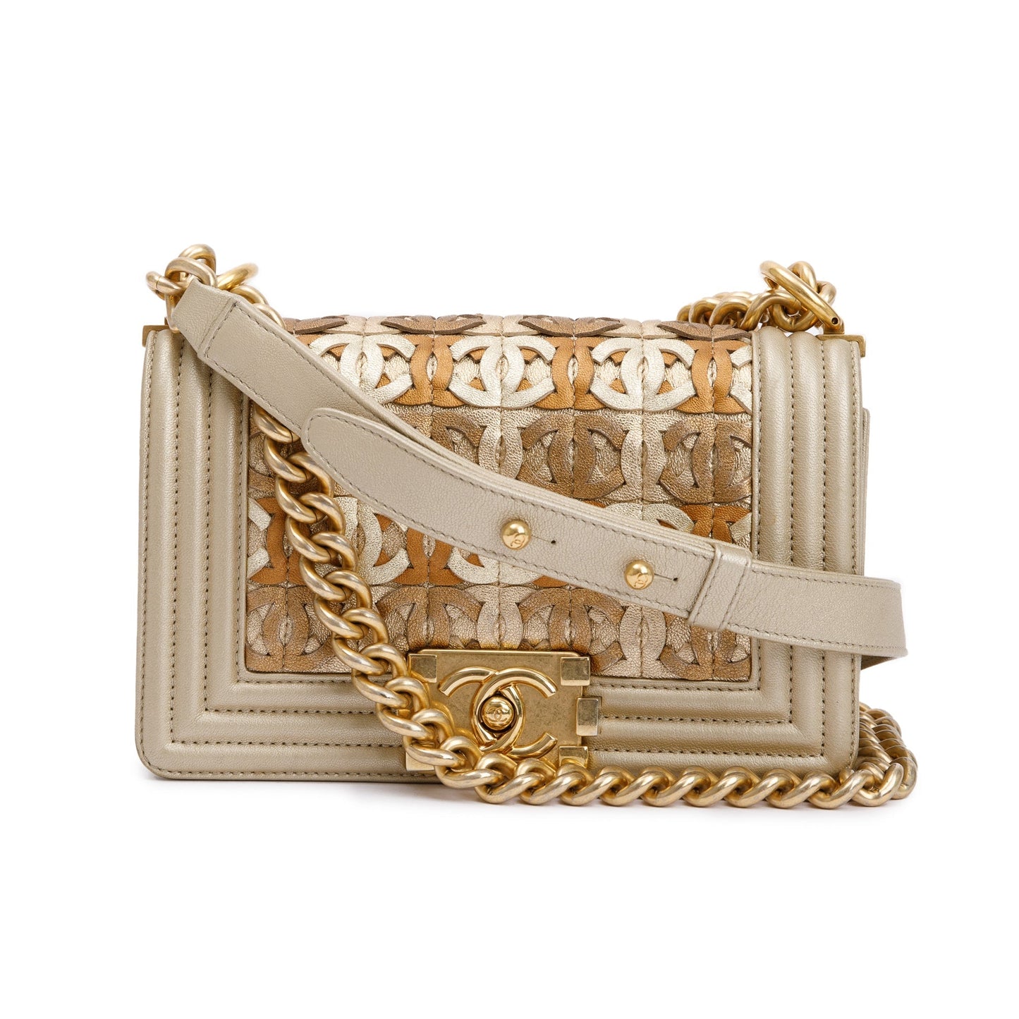 Chanel l Boy Leather Lambskin Gold Travel Bag