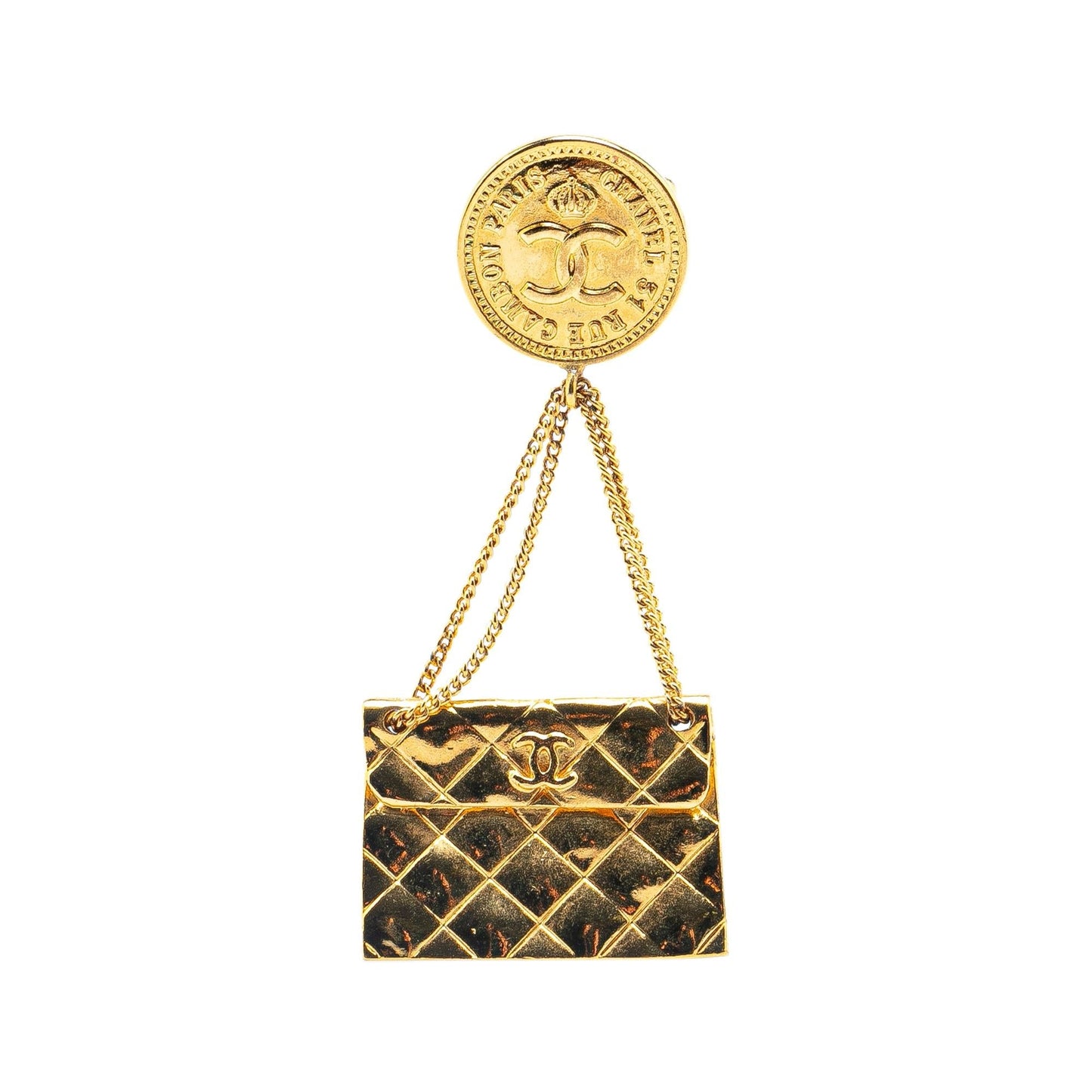 Chanel Plated CC Quilted Flap Brooch Gold Shoulder Bag