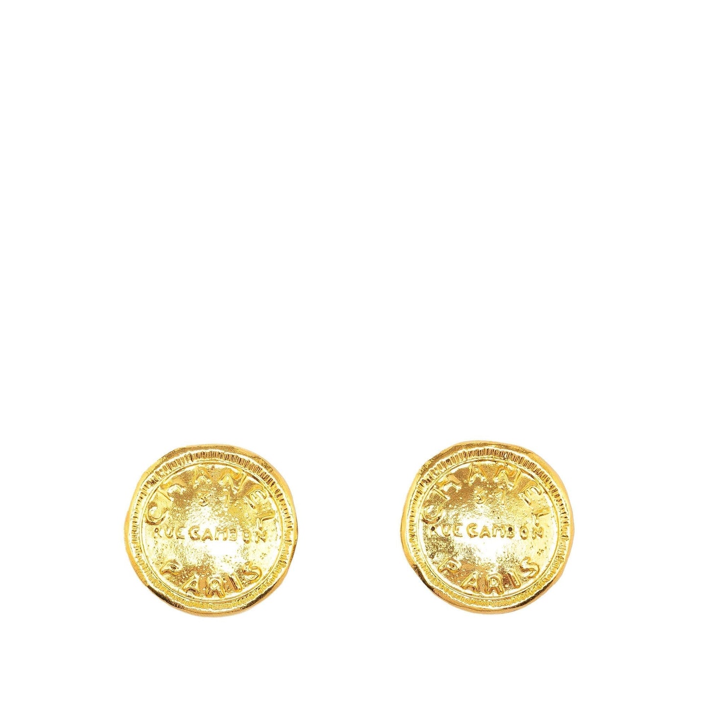 Chanel Gold Plated Cc Rue Cambon Round Clip On Earrings (Shg-Jju0Yo)