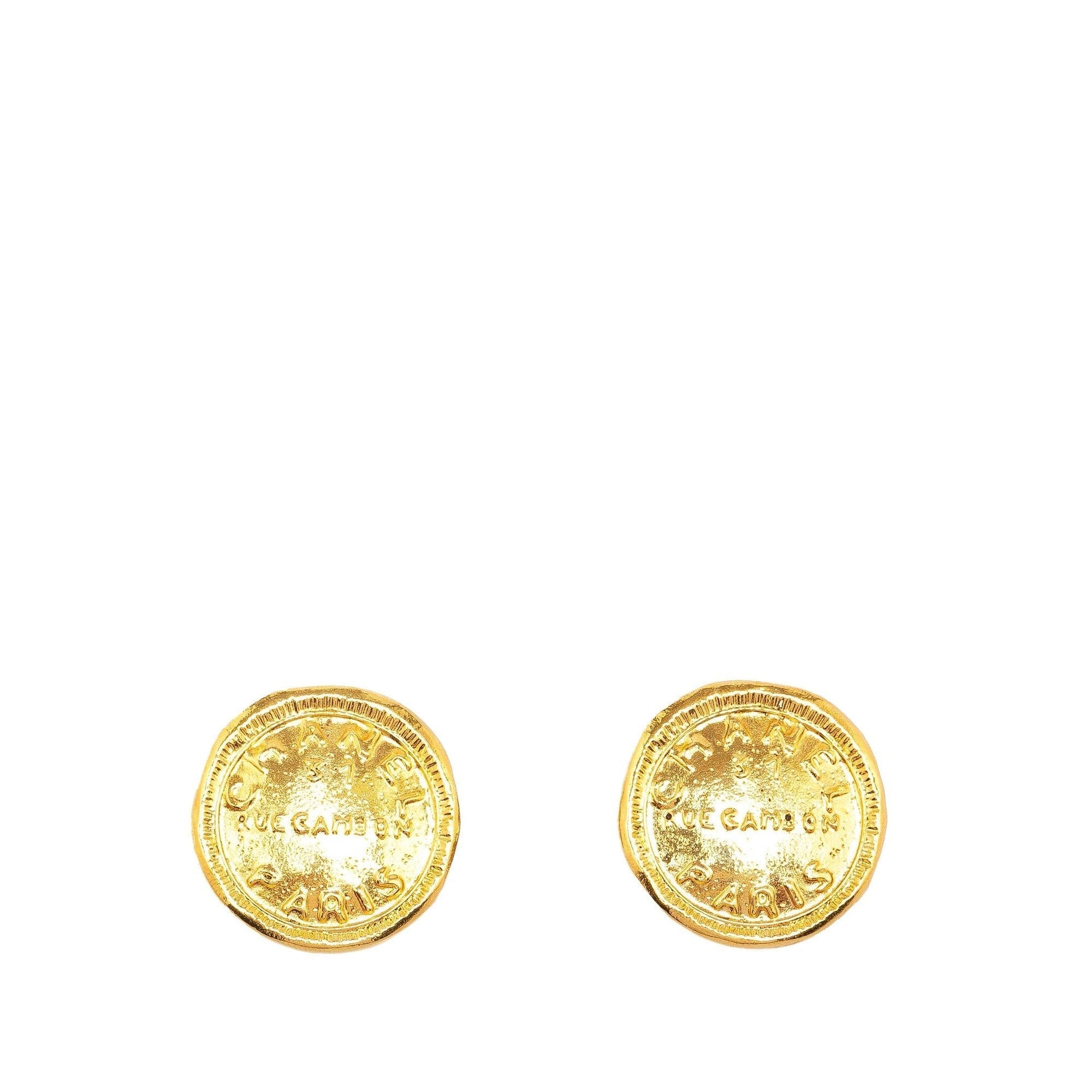 Chanel Gold Plated Cc Rue Cambon Round Clip On Earrings (Shg-Jju0Yo)