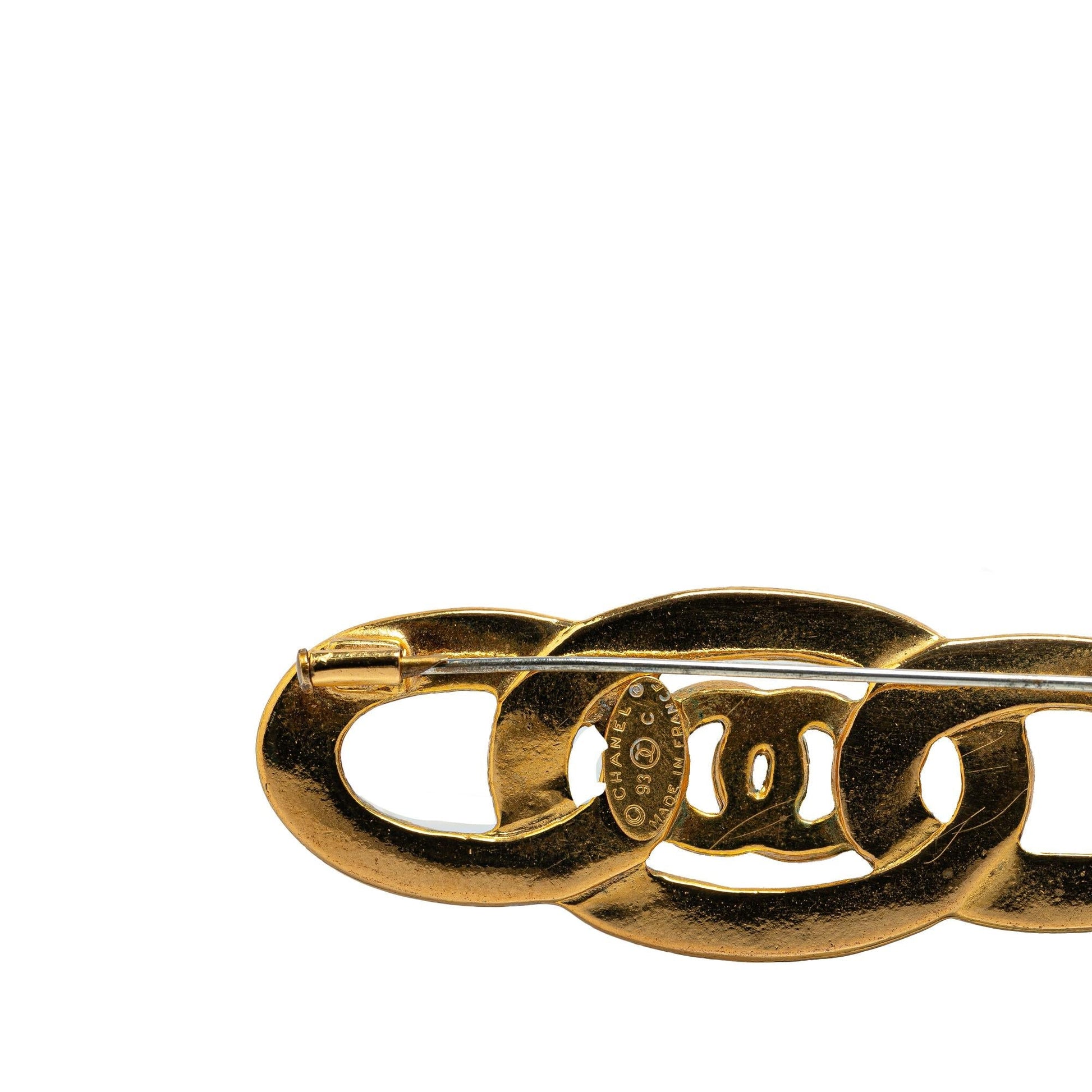 Chanel Plated Enamel CC Brooch Gold Handbag