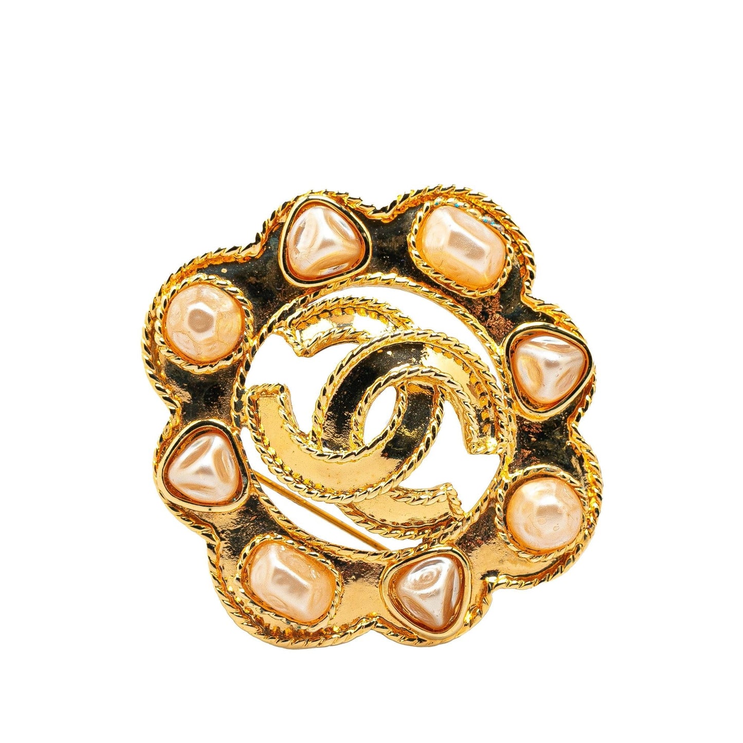 Chanel Plated Faux Pearl CC Brooch Gold Handbag Brooch 2