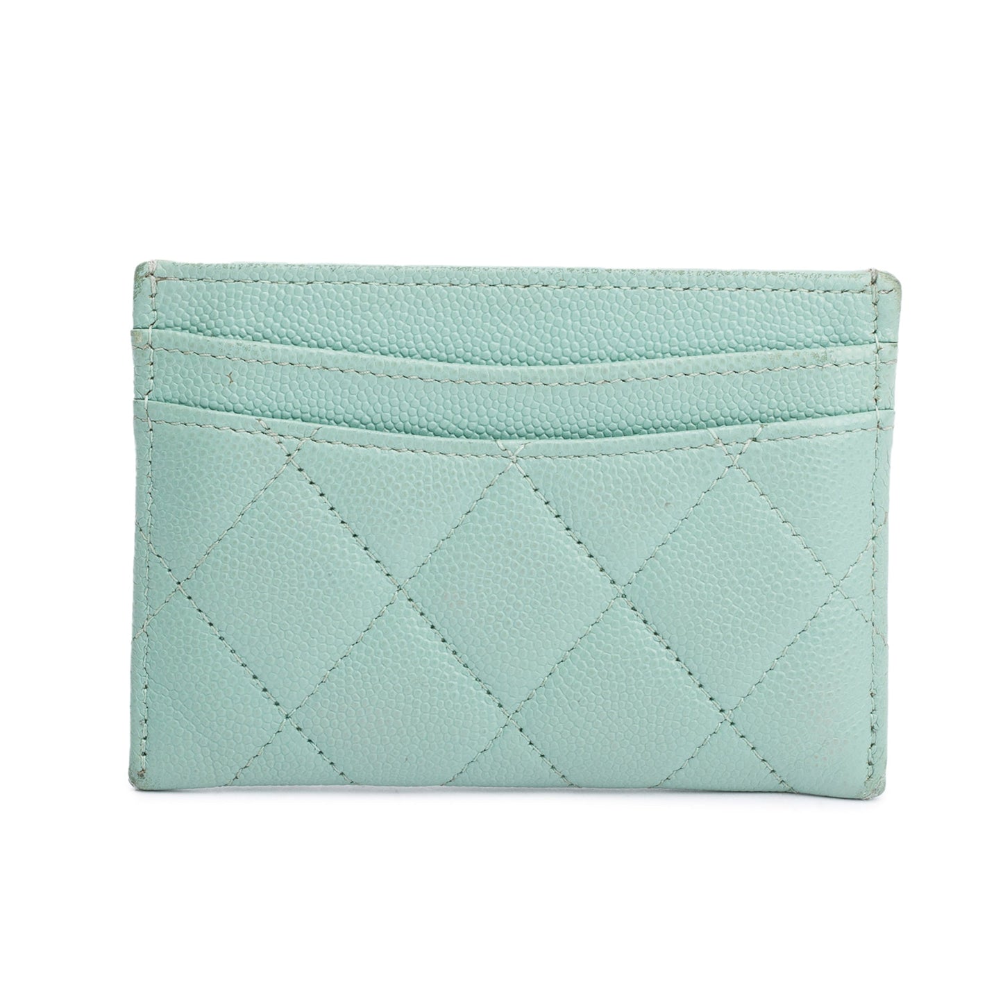 Chanel Caviar Classic Card Holder Leather Green Wallet Case