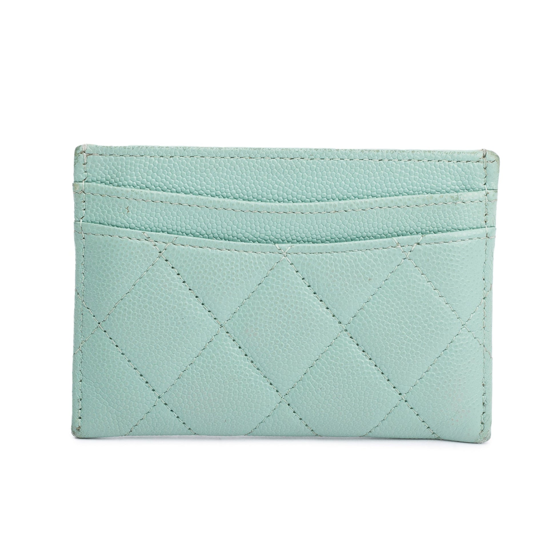 Chanel Caviar Classic Card Holder Leather Green Wallet Case