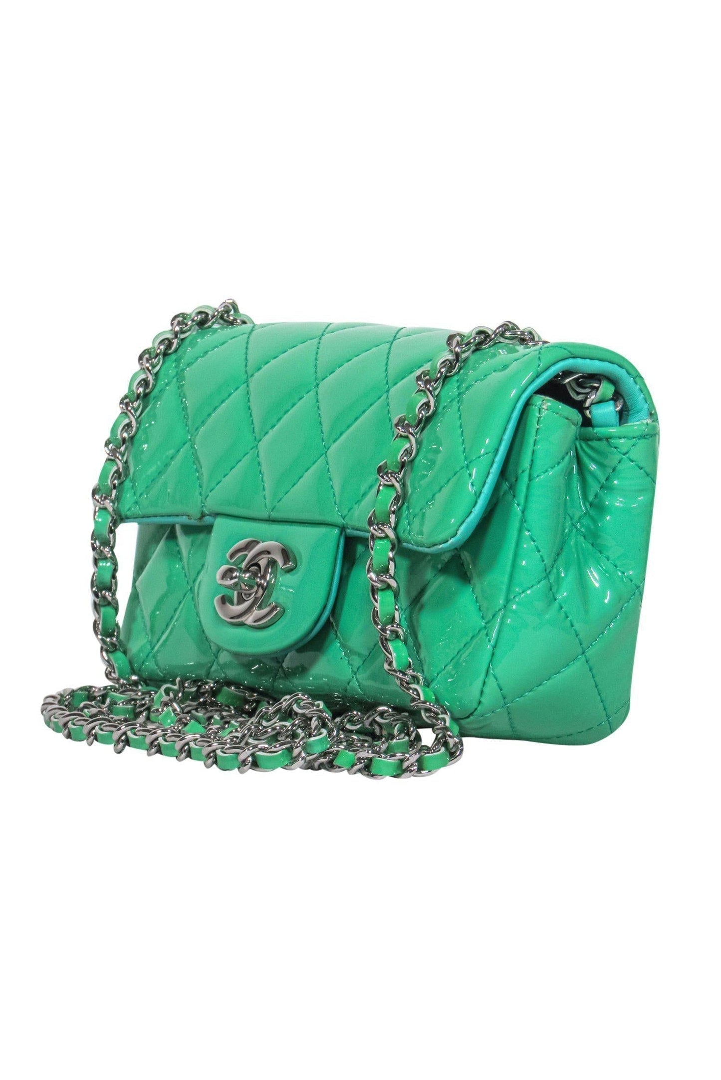 Chanel - Green Patent Leather Quilted Mini Crossbody