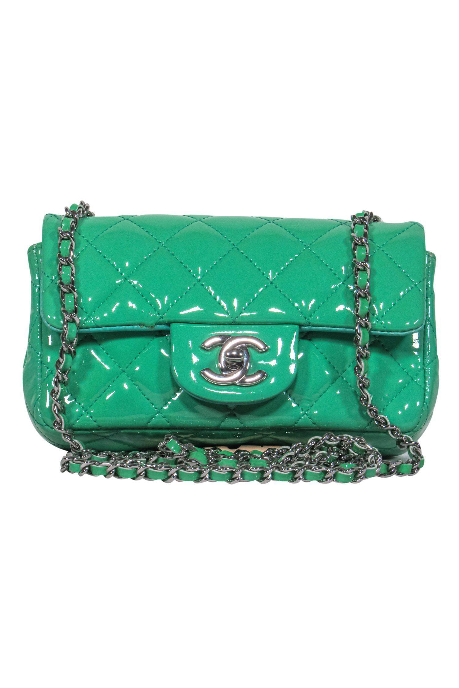 Chanel - Green Patent Leather Quilted Mini Crossbody